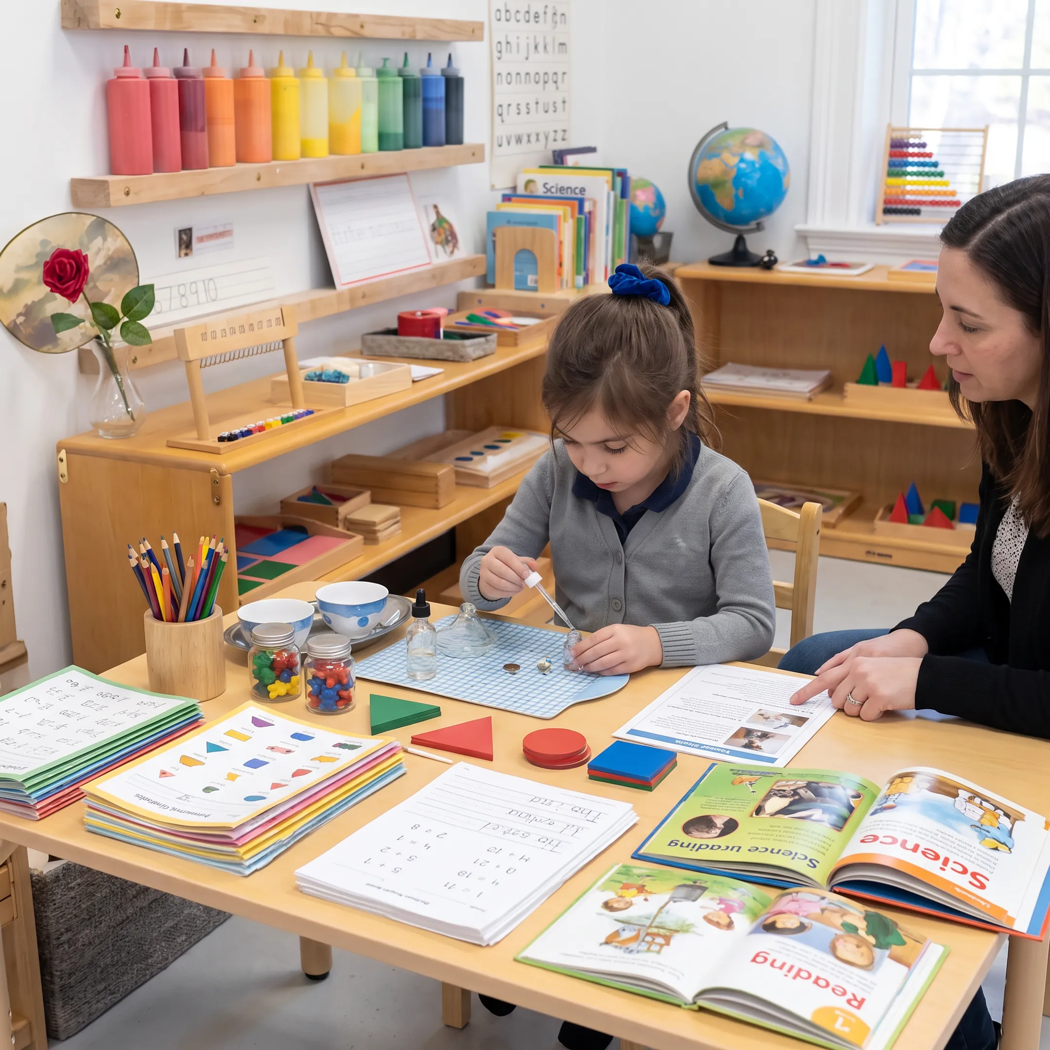 Homeschool materials arranged for an active lesson