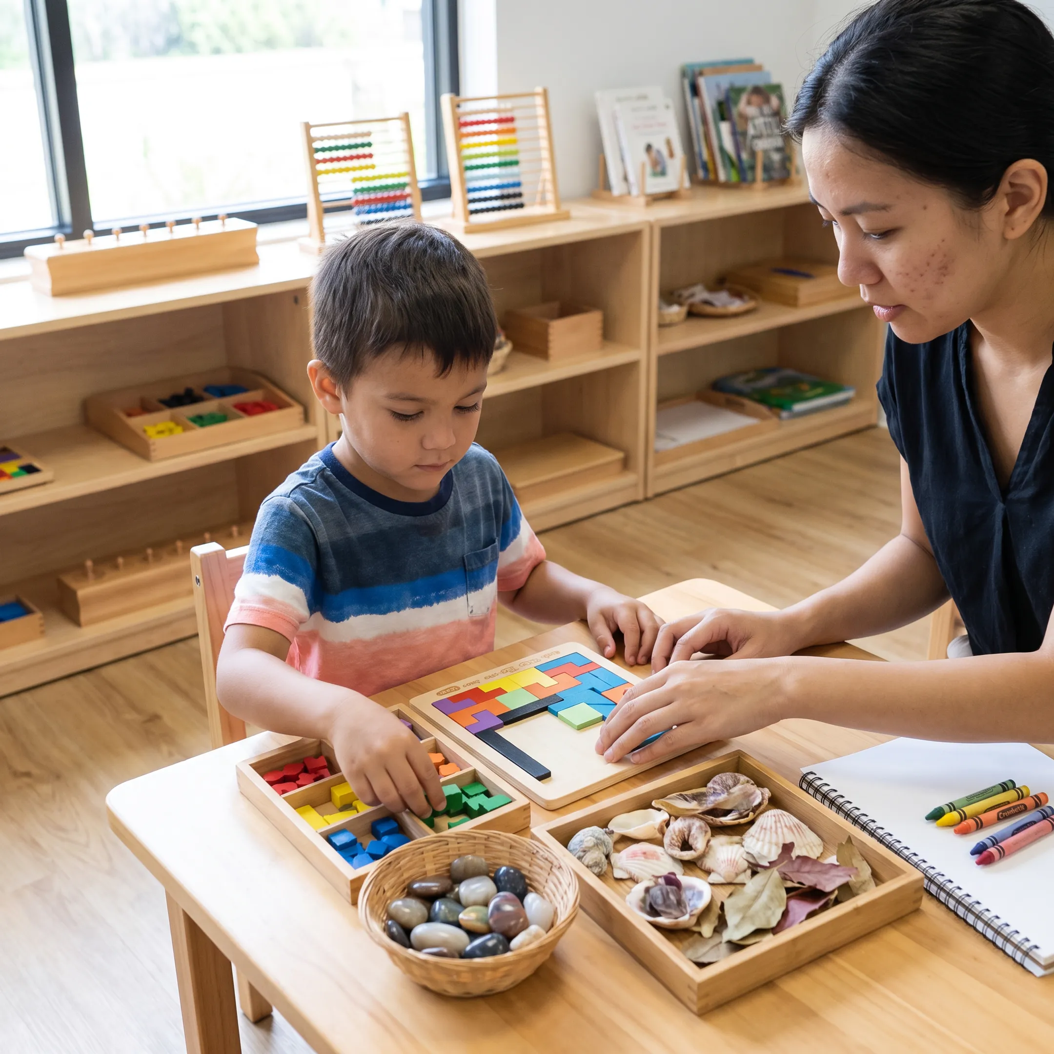 Preschooler exploring hands-on learning materials