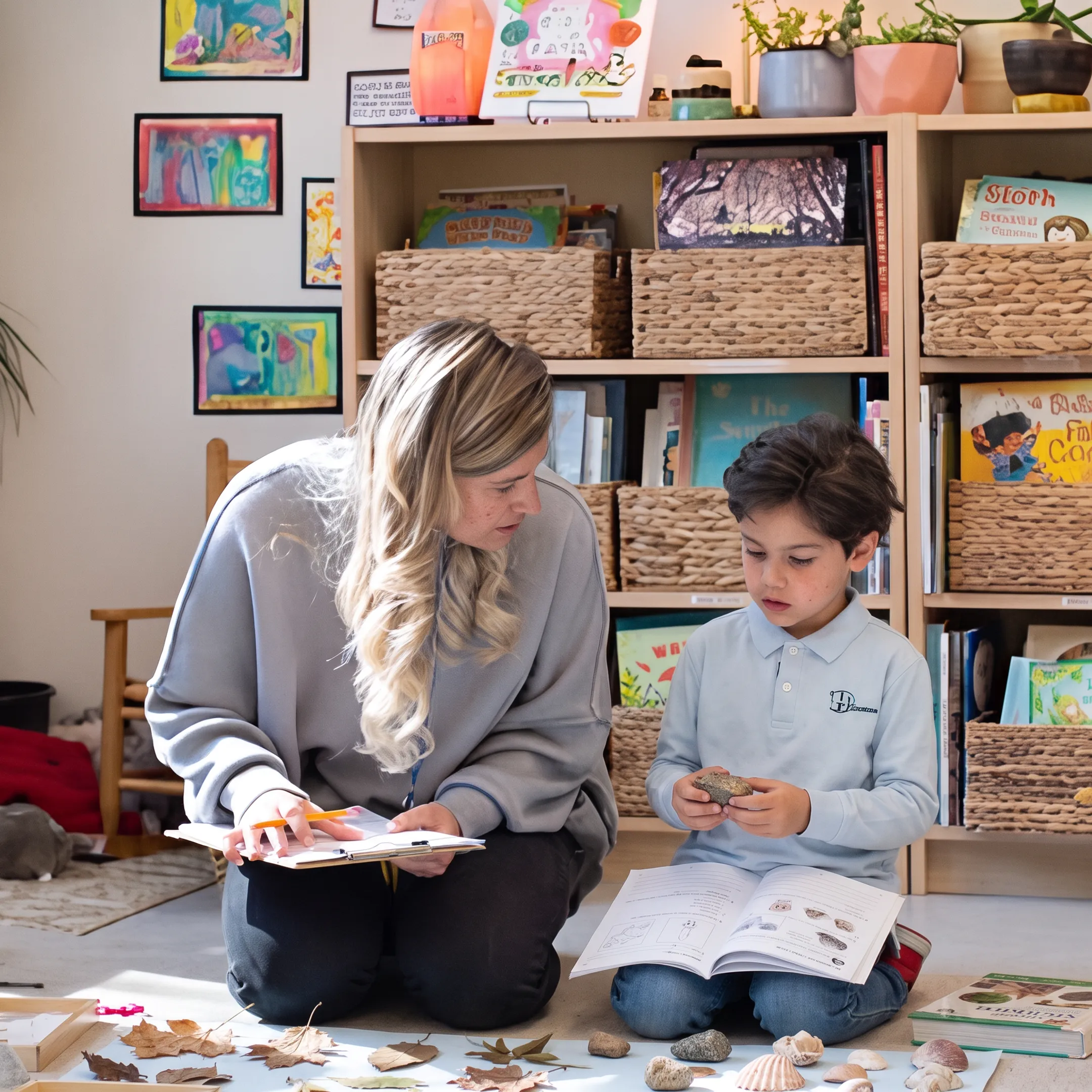 Parent and child using homeschool science materials