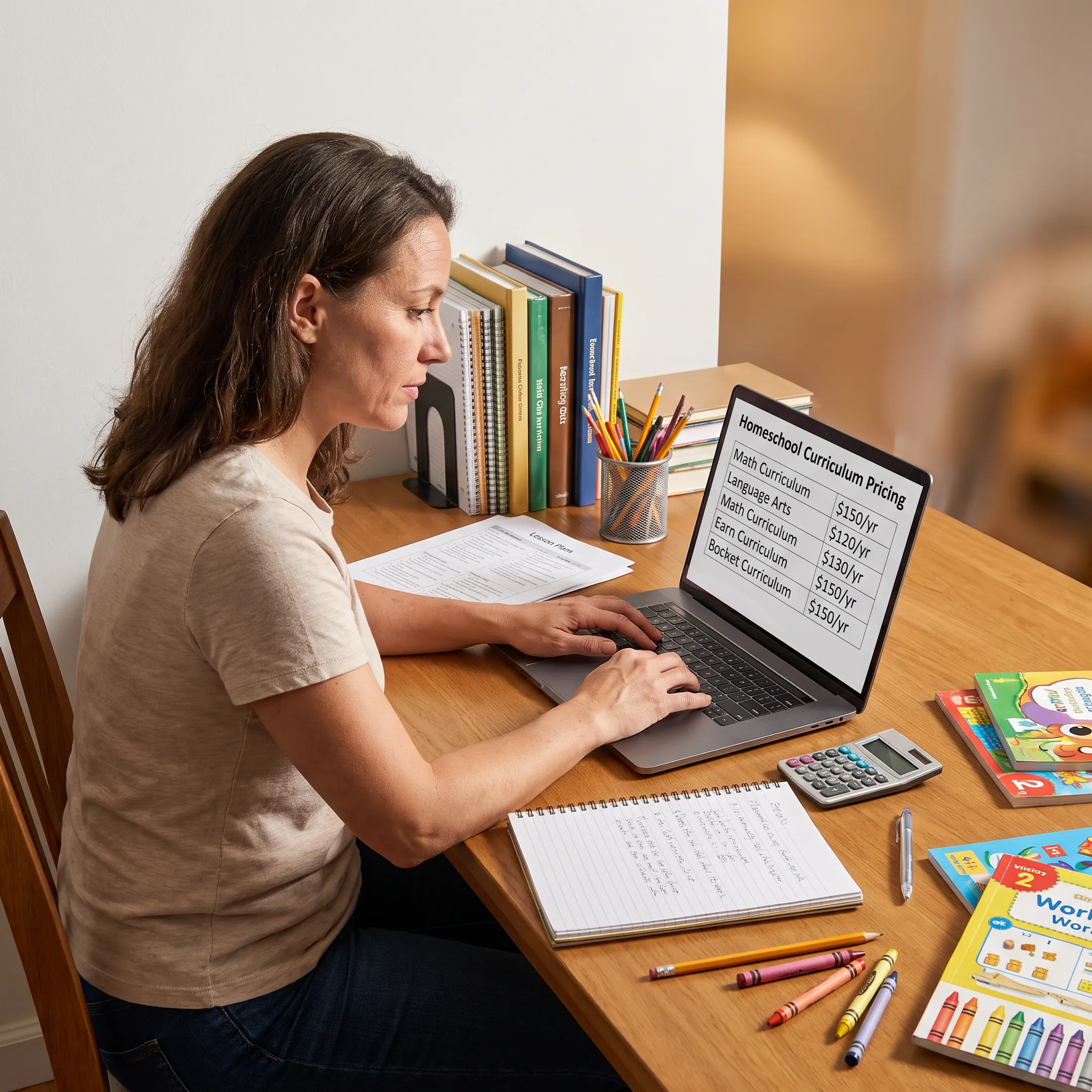 Parent reviewing homeschool curriculum costs