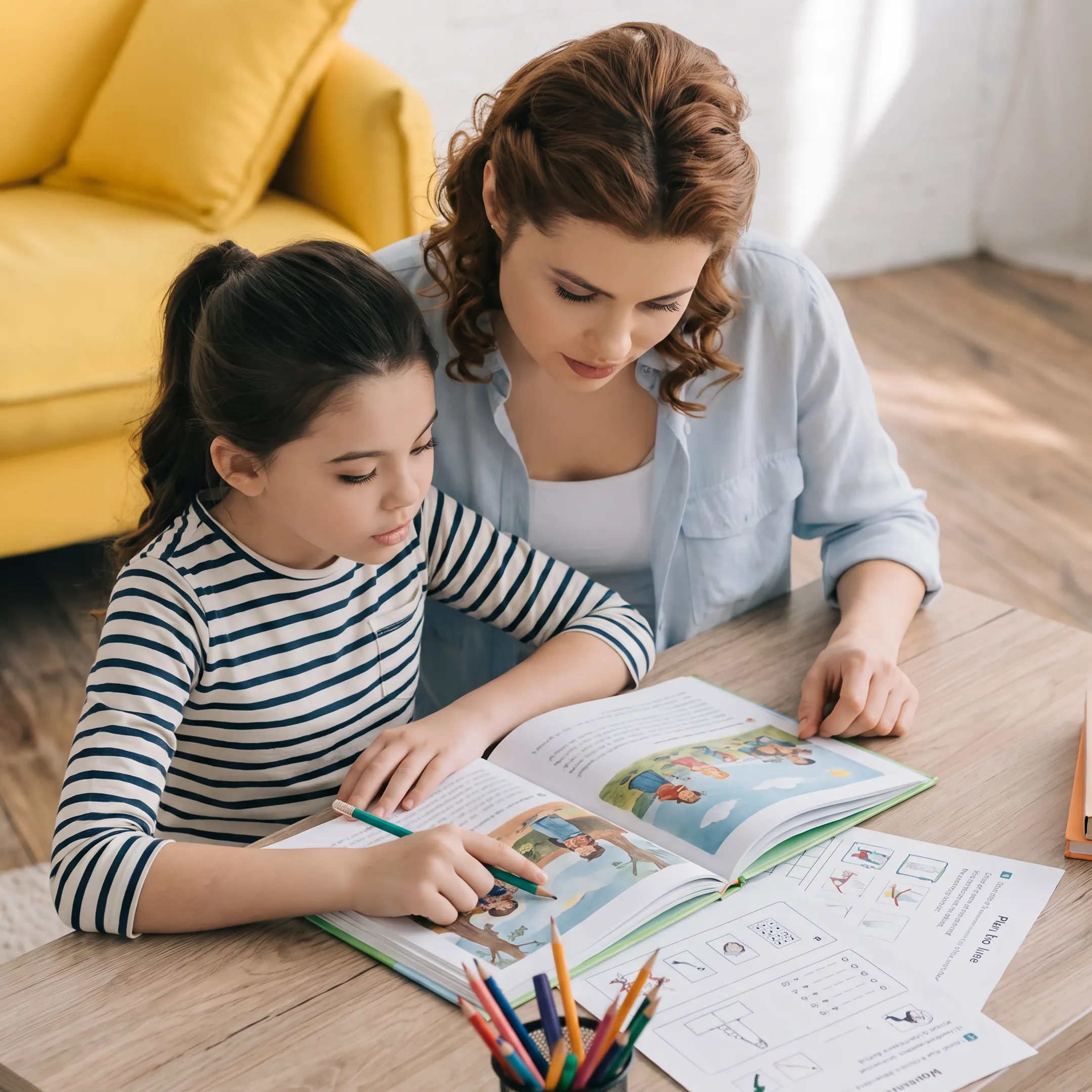Parent and child reading together at home