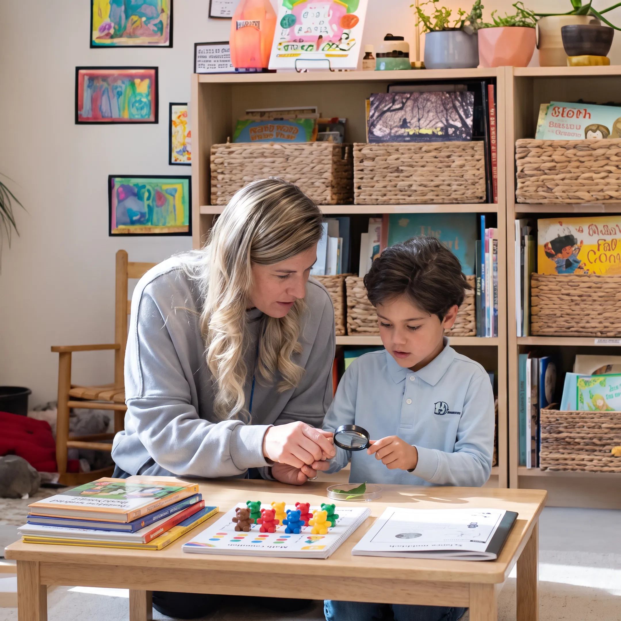Parent and child learning together at home