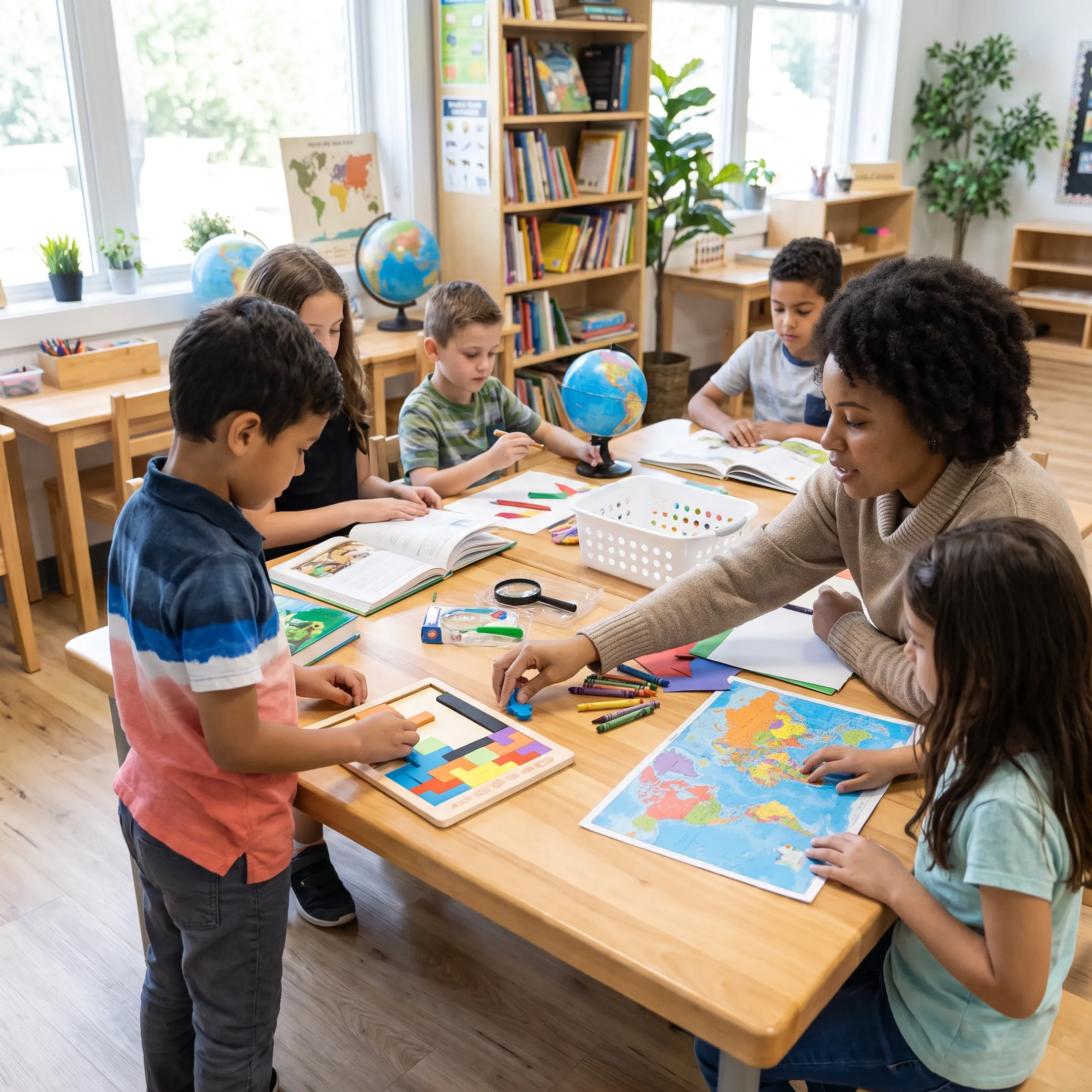 Children learning with hands-on classroom materials
