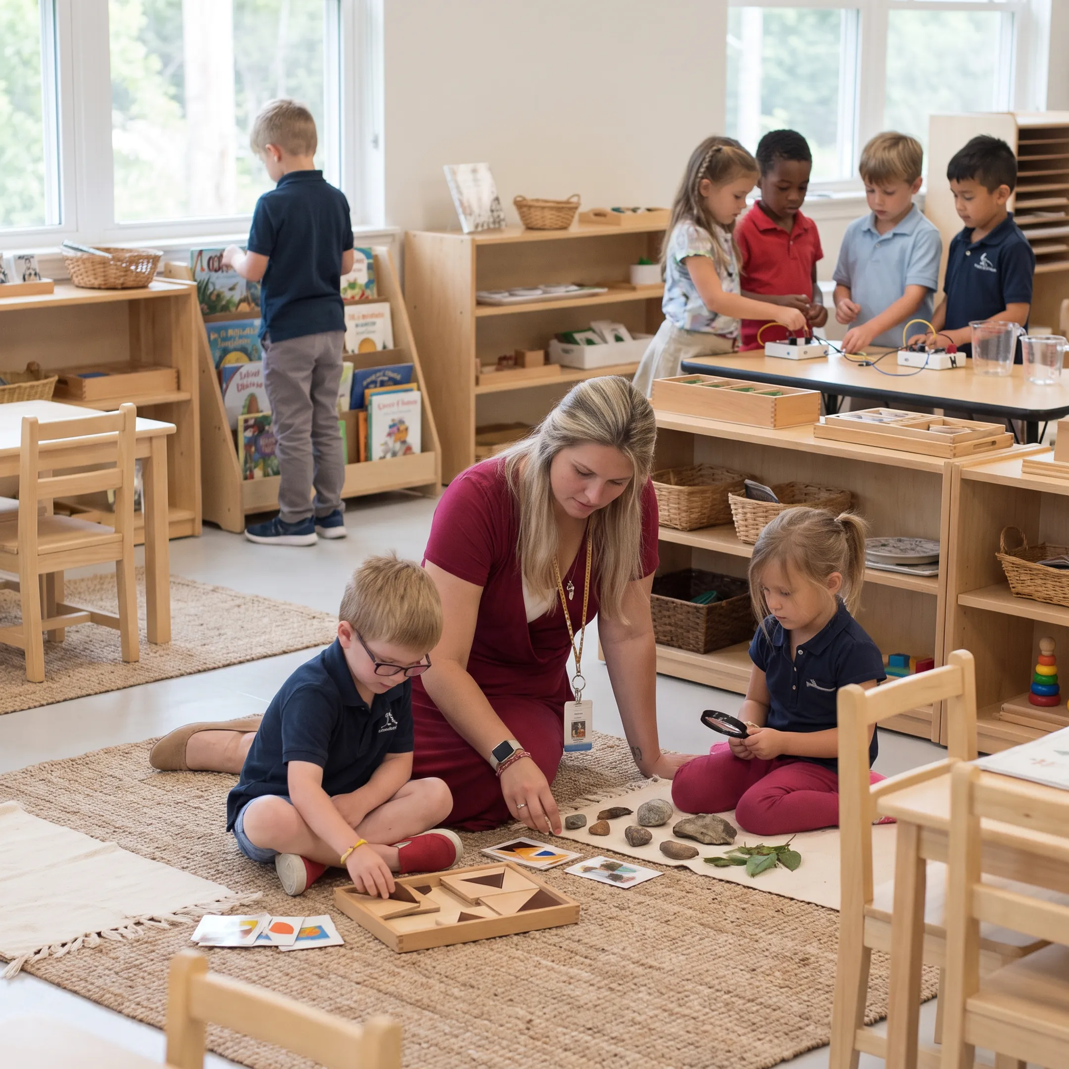Teacher guiding engaged children in a collaborative classroom