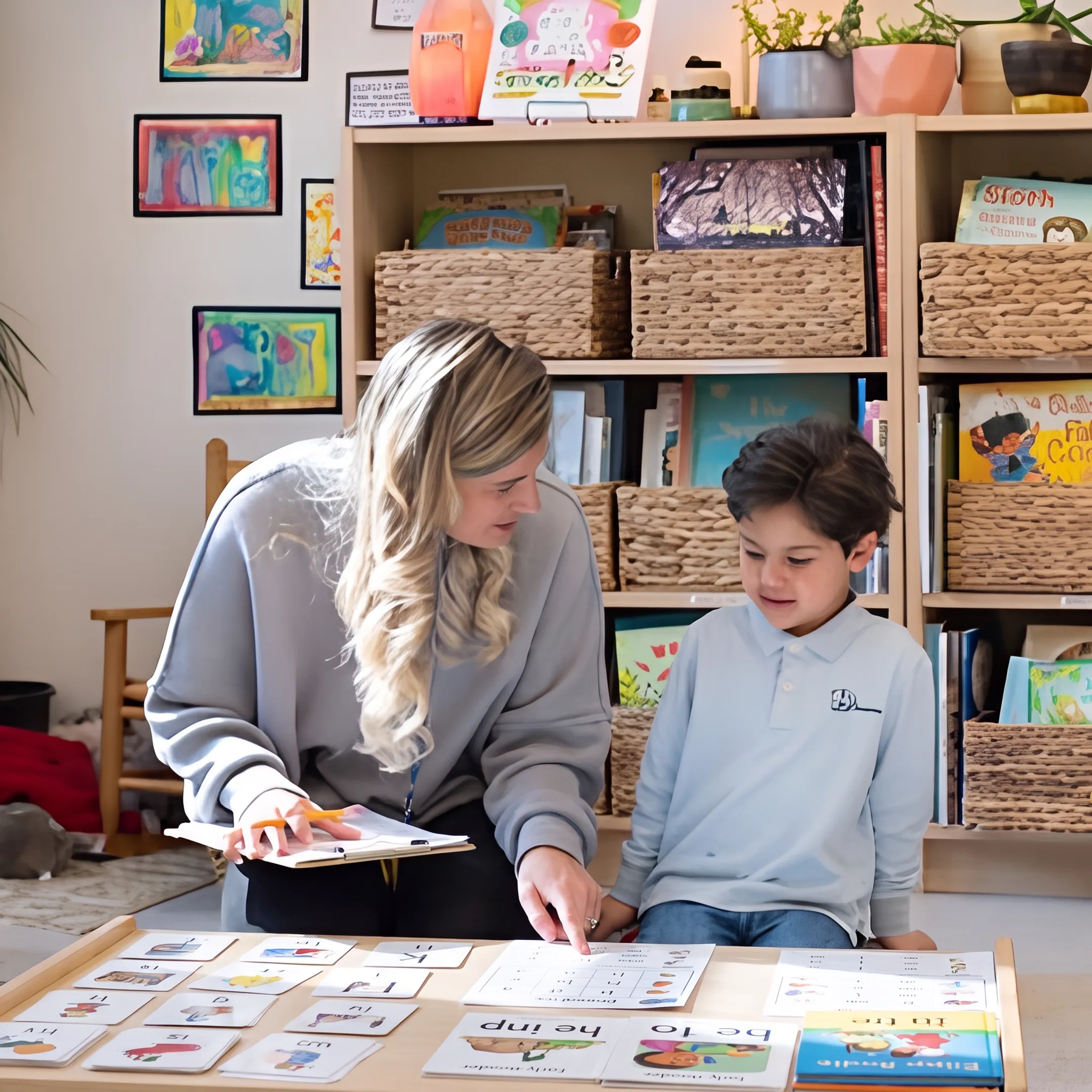 Child practicing reading with homeschool materials