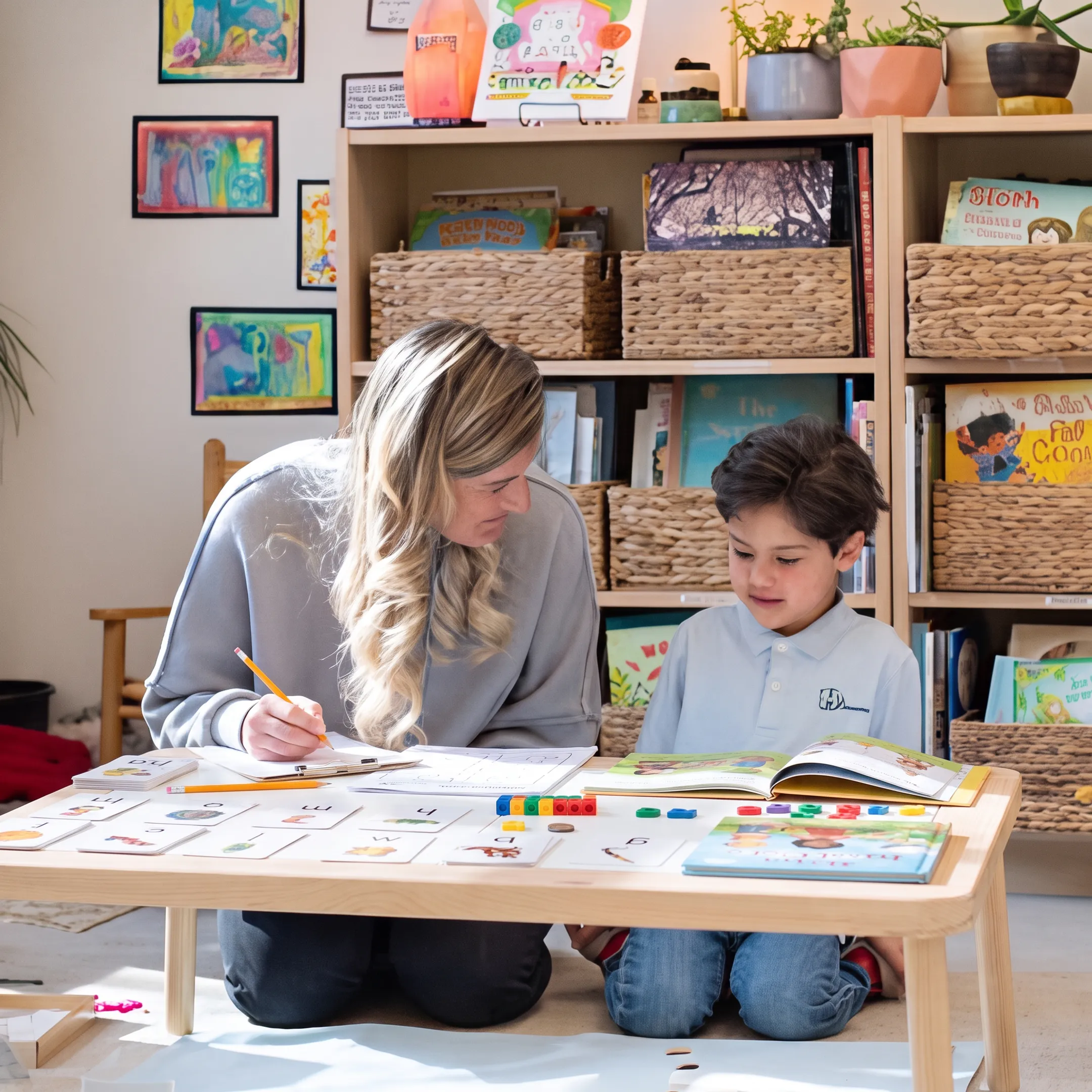 Parent guiding child through a homeschool reading lesson