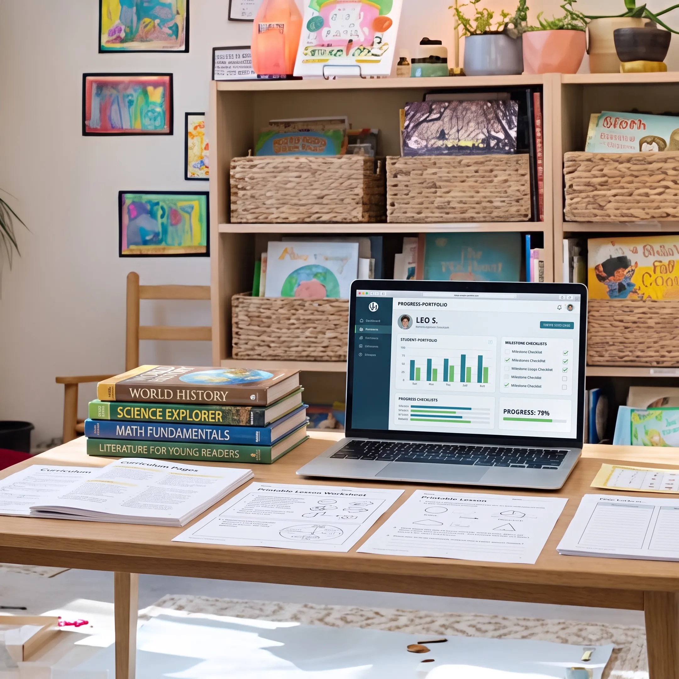 Homeschool materials arranged for a structured lesson