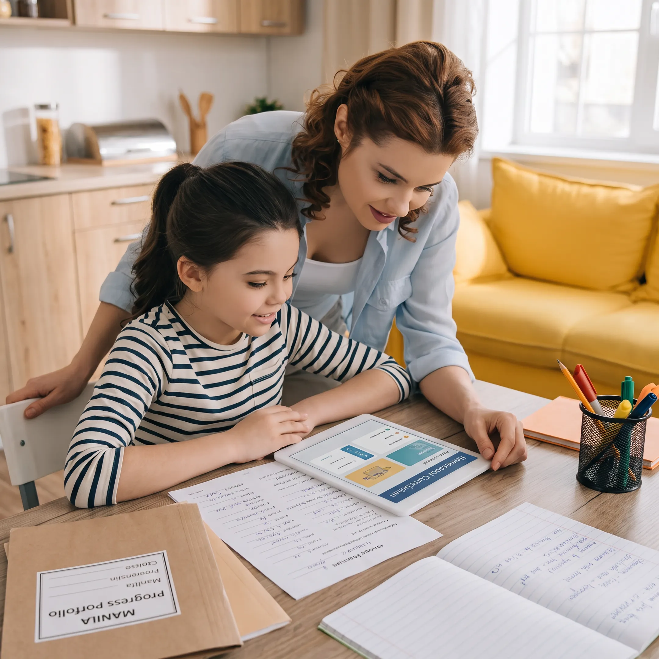 Family comparing homeschool curriculum features and learning resources