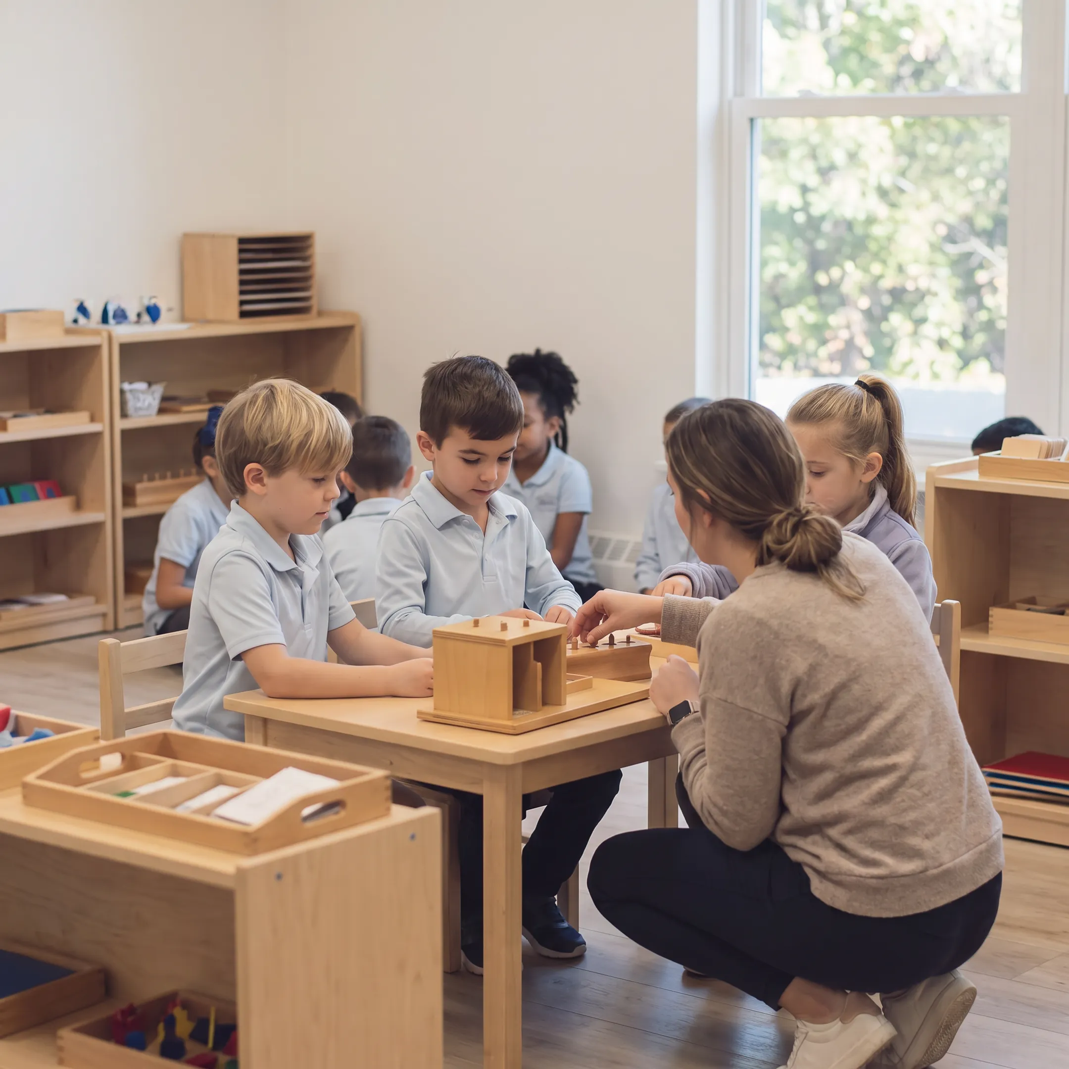 Educators and children learning in a bright Fort Lauderdale microschool classroom
