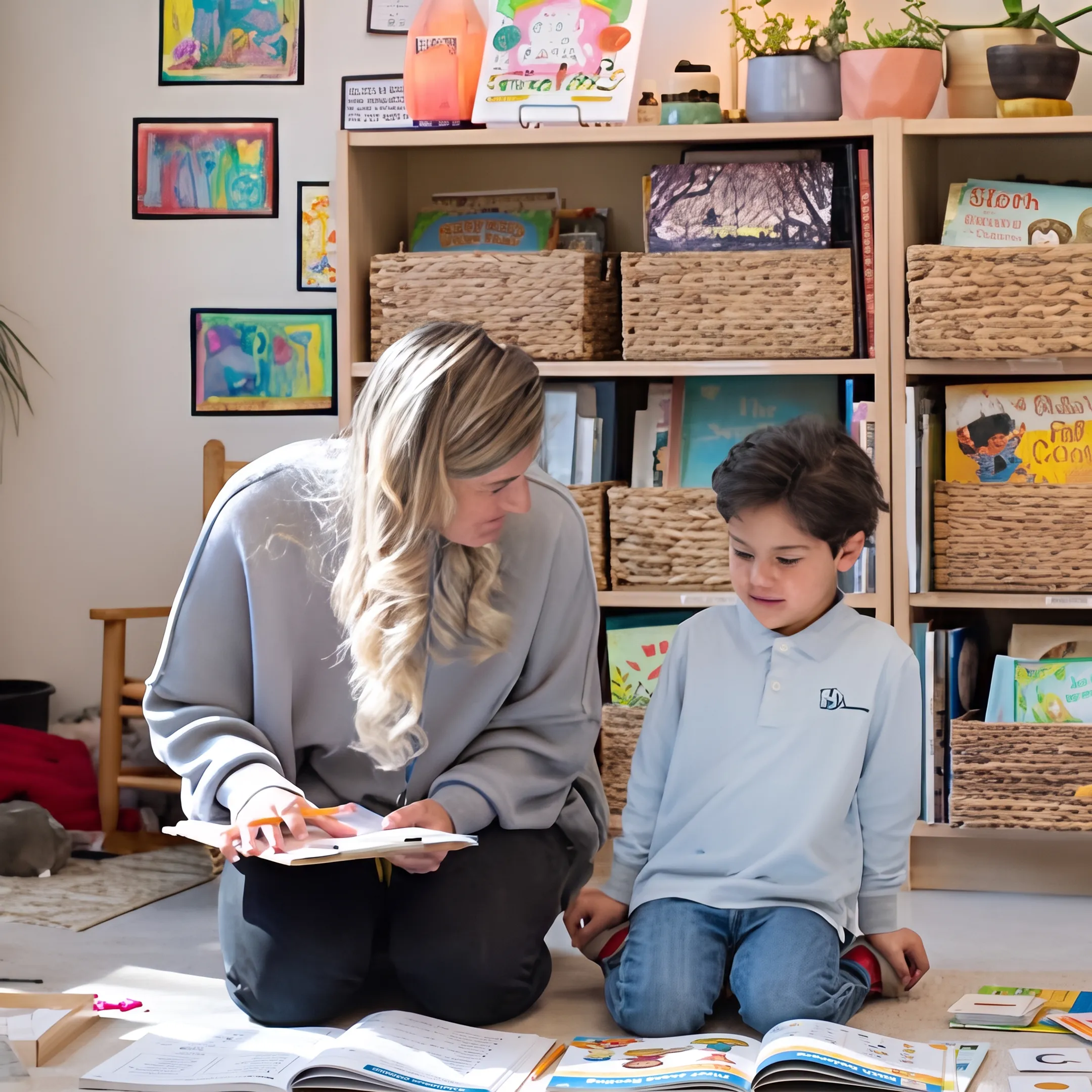 Family using homeschool curriculum materials together