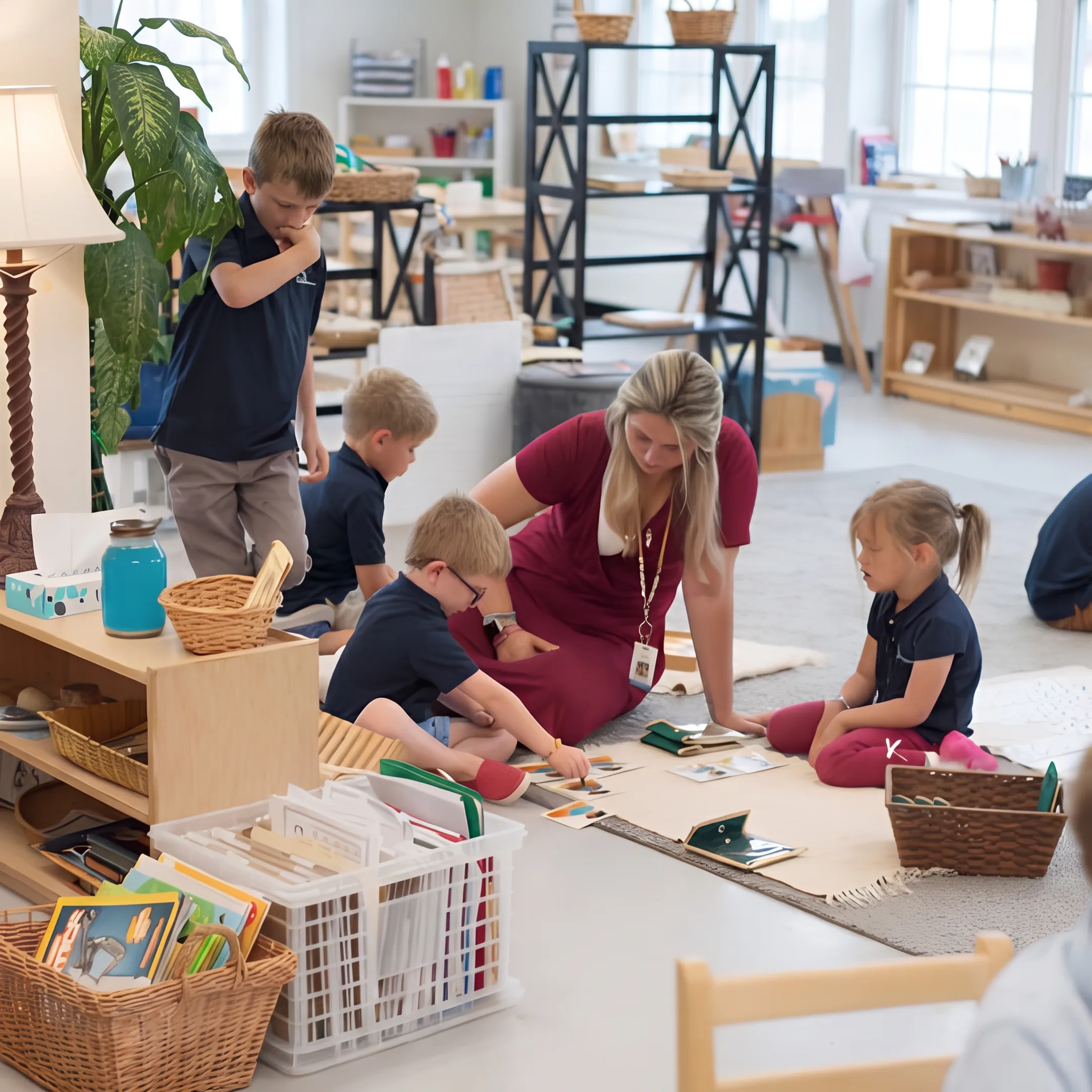 Children learning together in a small, collaborative classroom