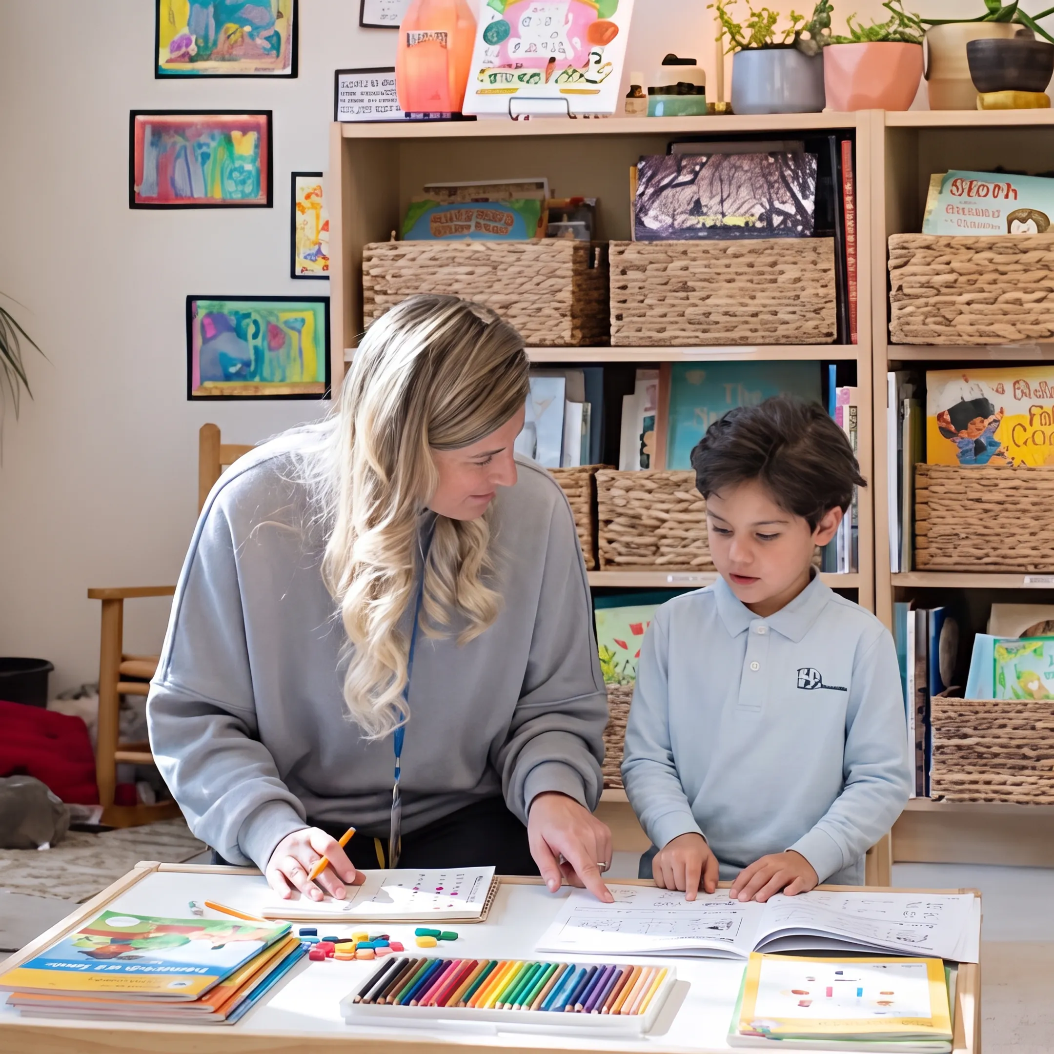 Parent guiding a child through a flexible homeschool lesson at home