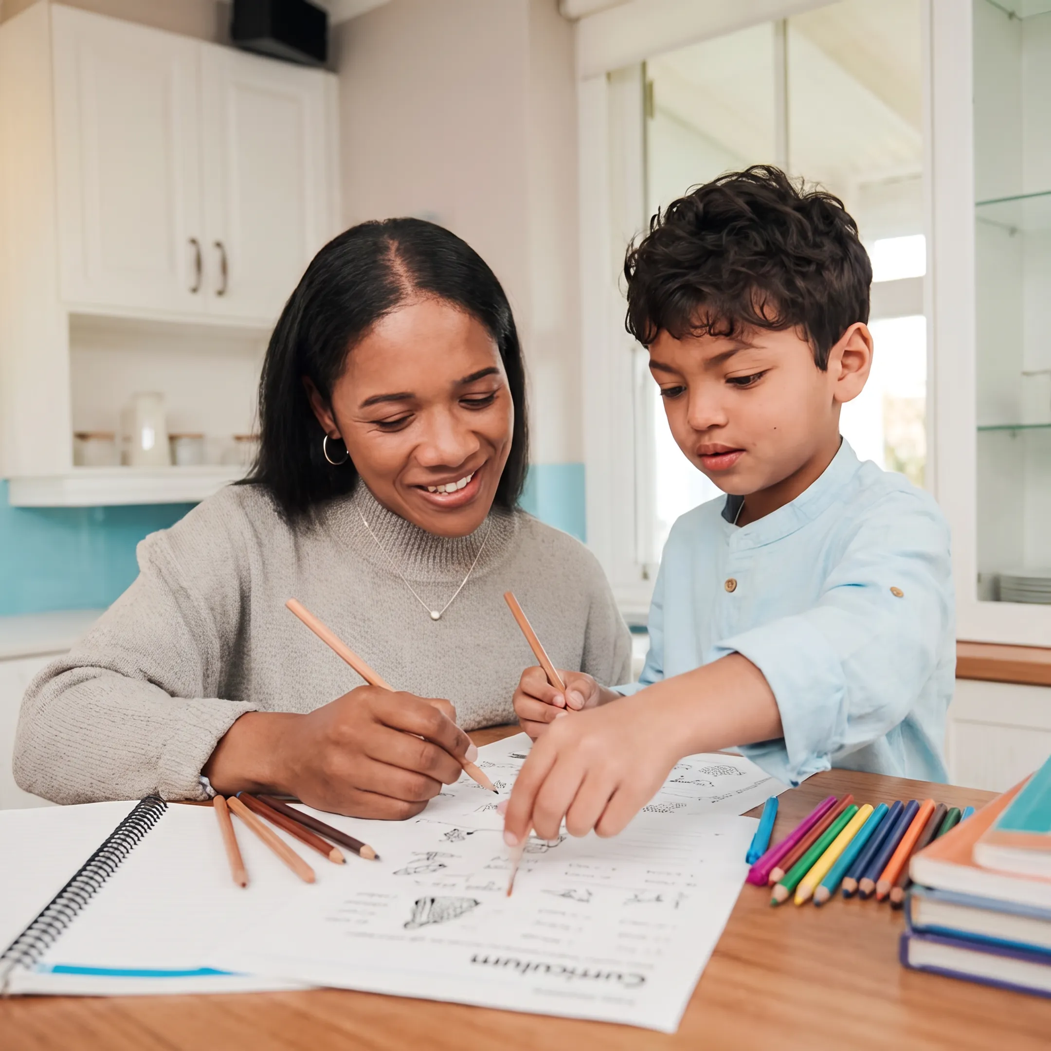Family using homeschool curriculum and learning materials together