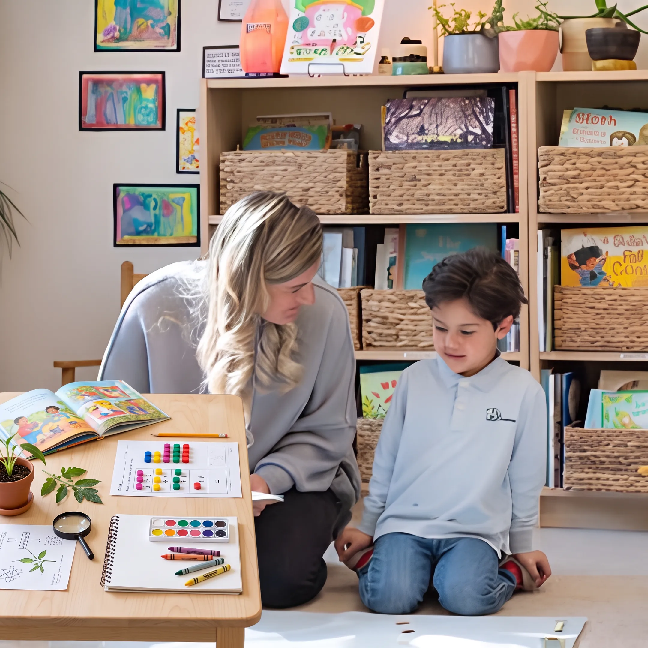 Parent and child exploring secular homeschool lessons at home