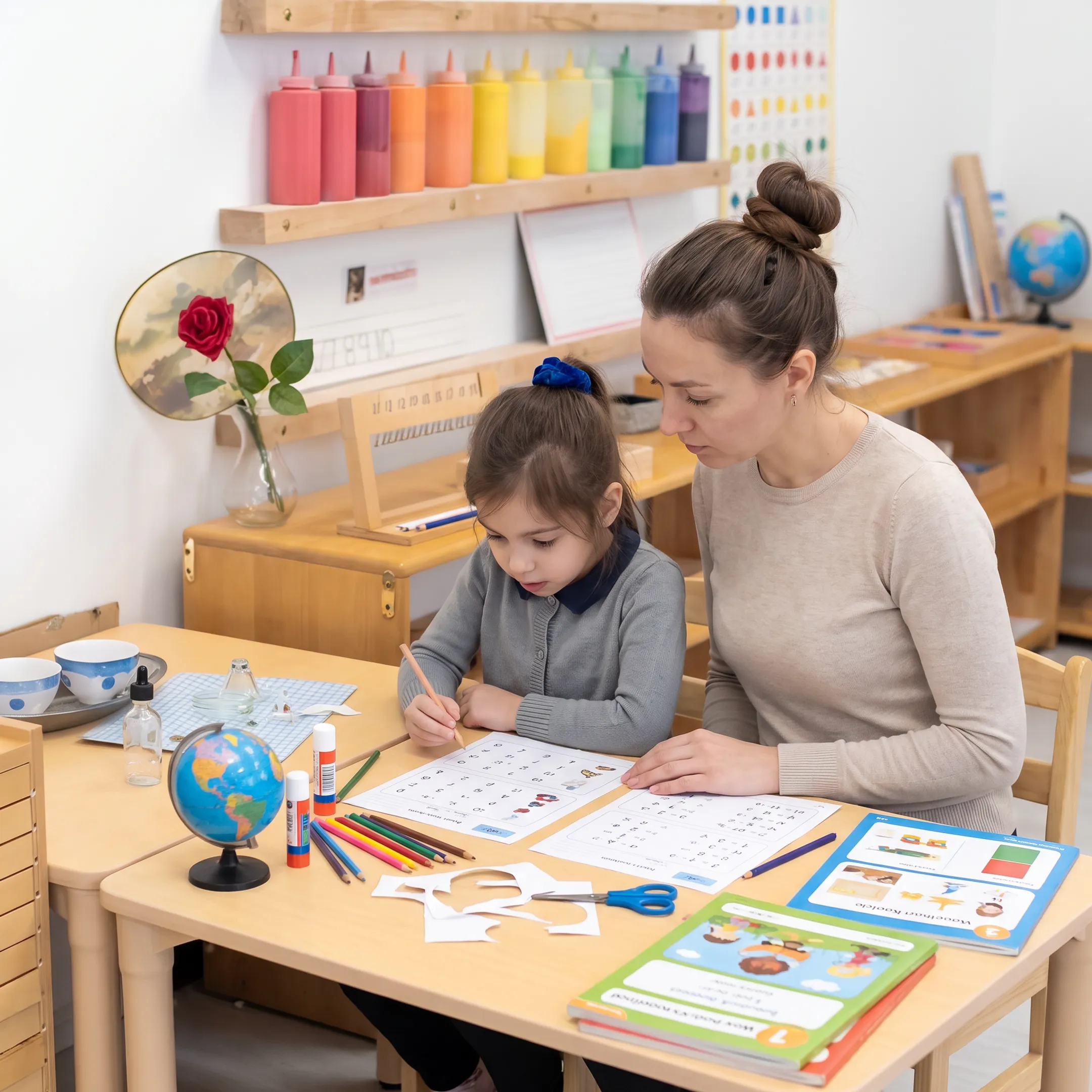 Child completing an integrated secular homeschool activity