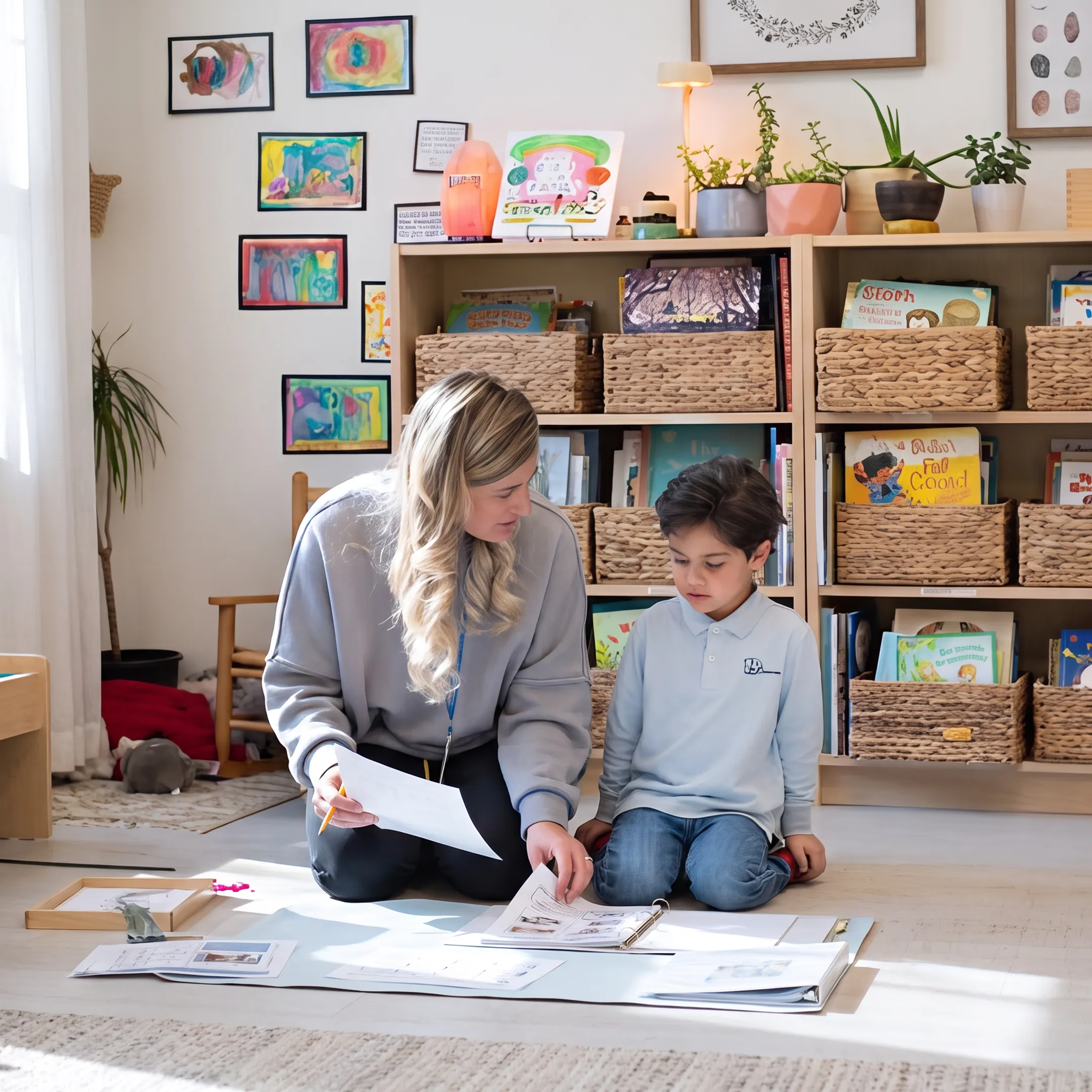 Family using homeschool curriculum materials together