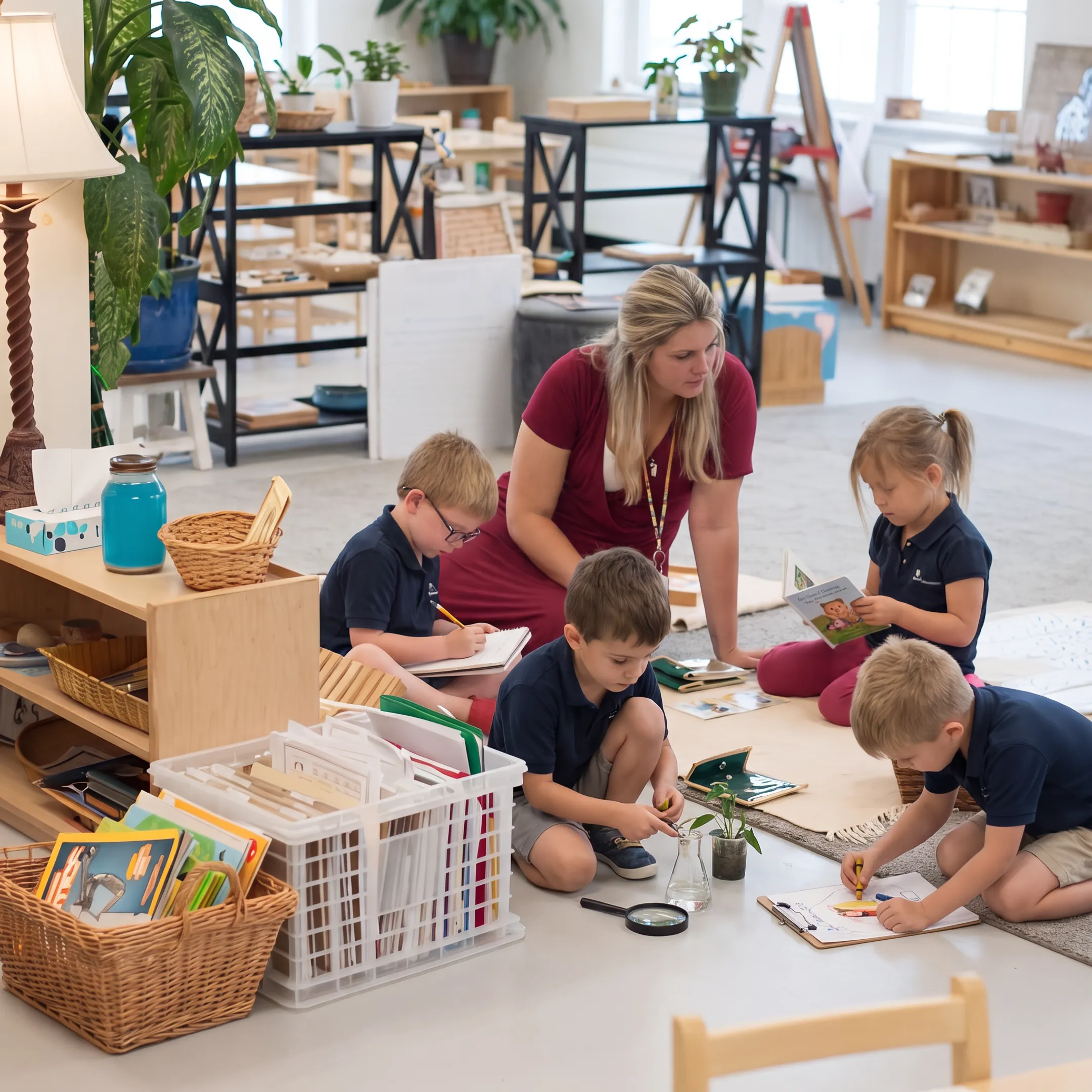 Educator supporting children during a collaborative lesson