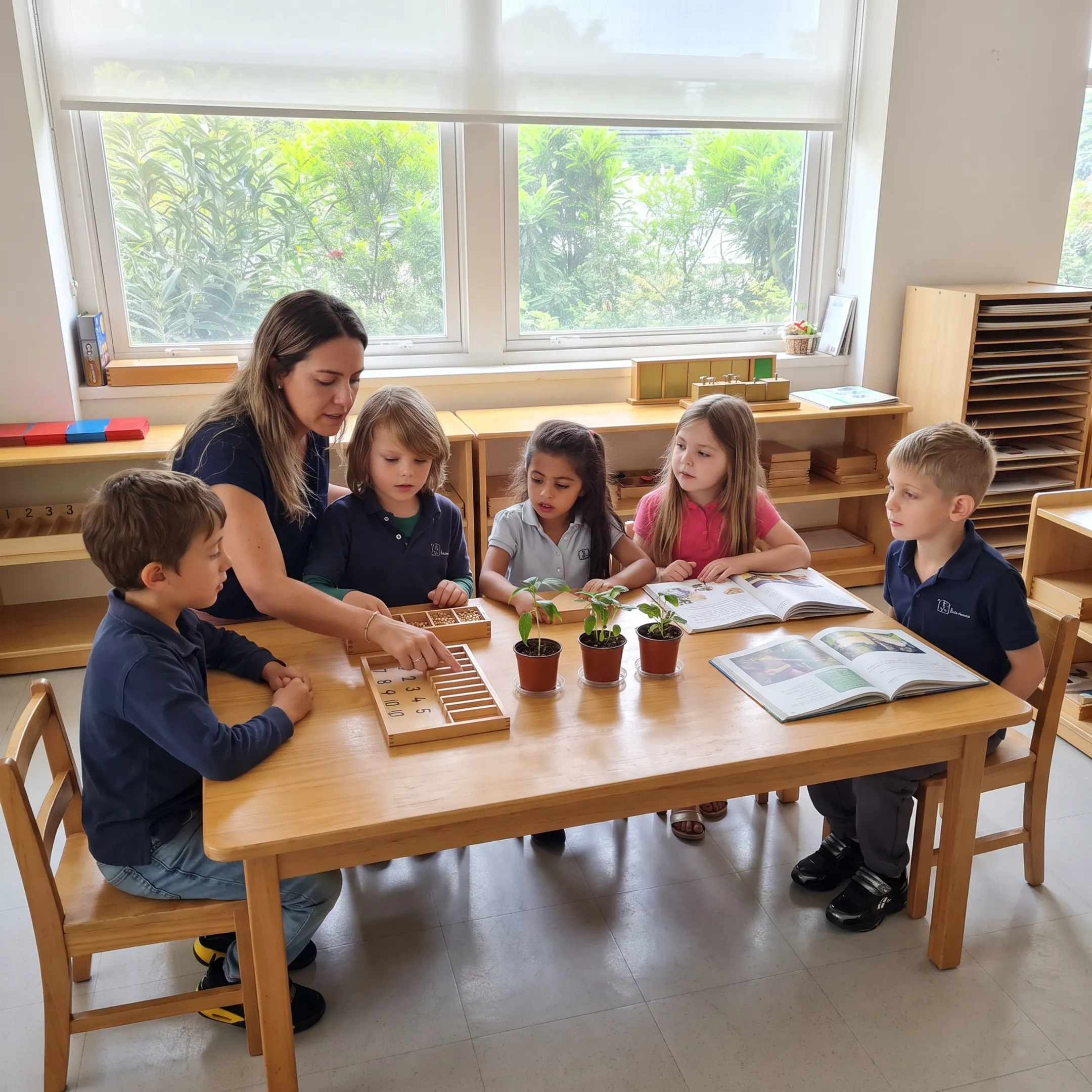 Educator guiding children through collaborative learning