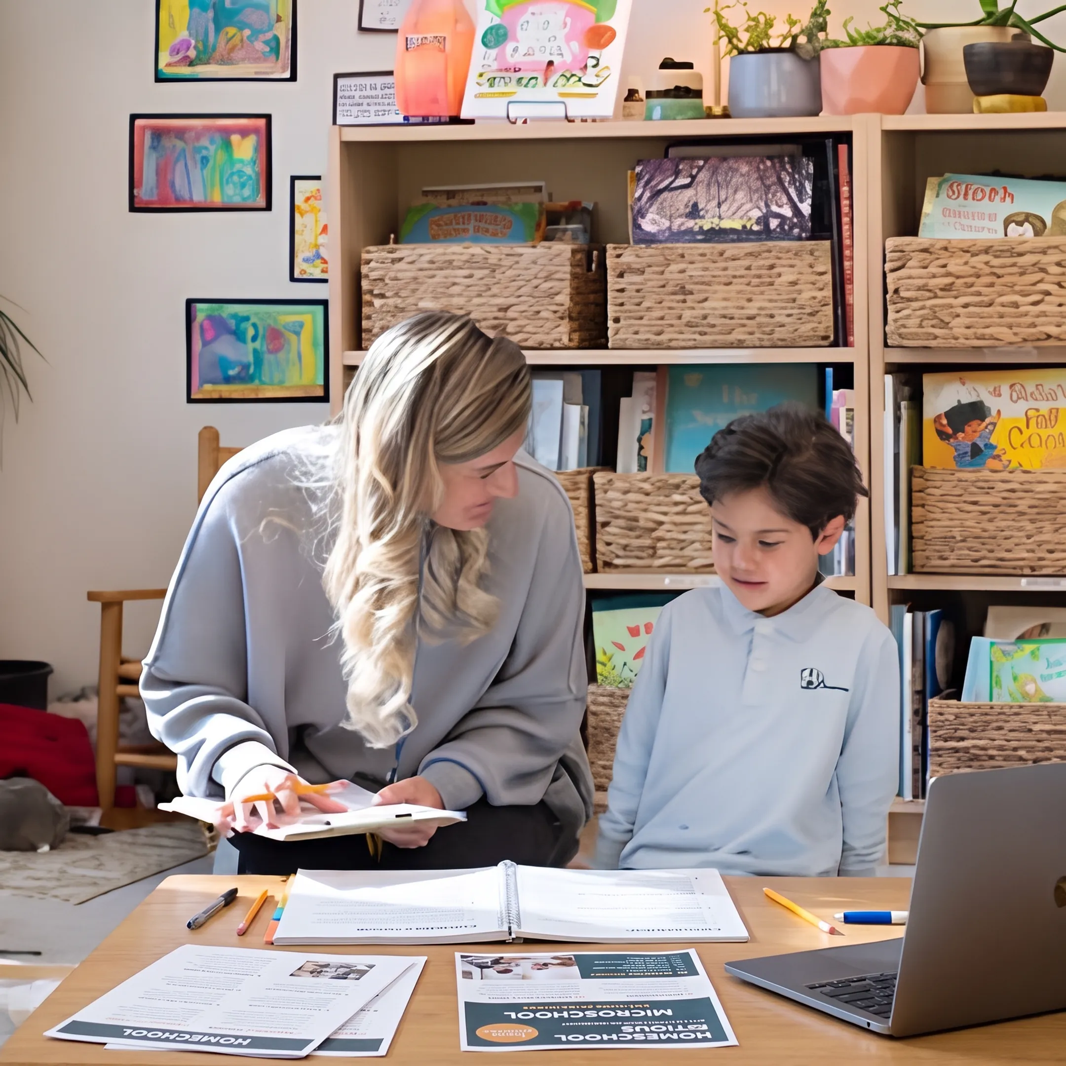 Family comparing microschool education options