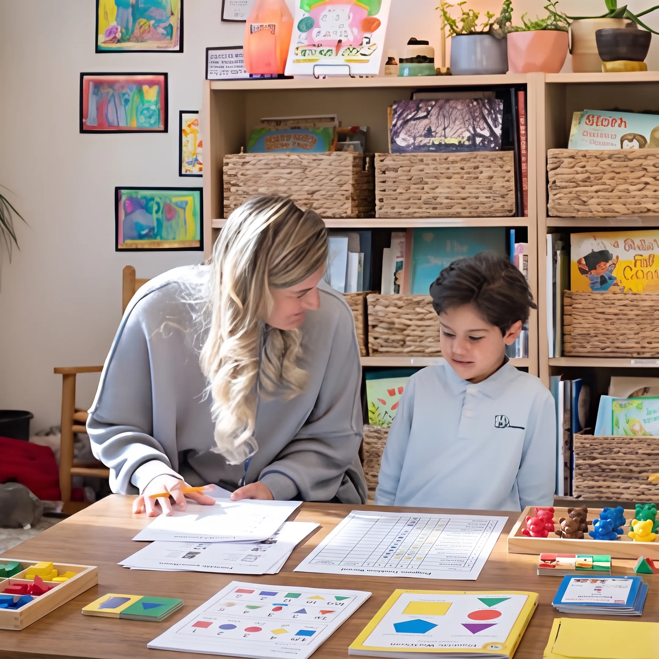Parent and child reviewing a homeschool curriculum at home