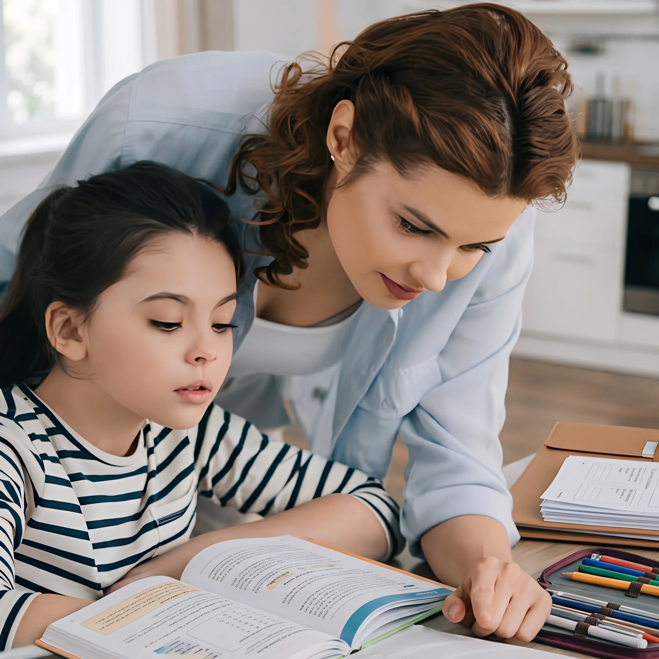 Family using a structured homeschool curriculum at home