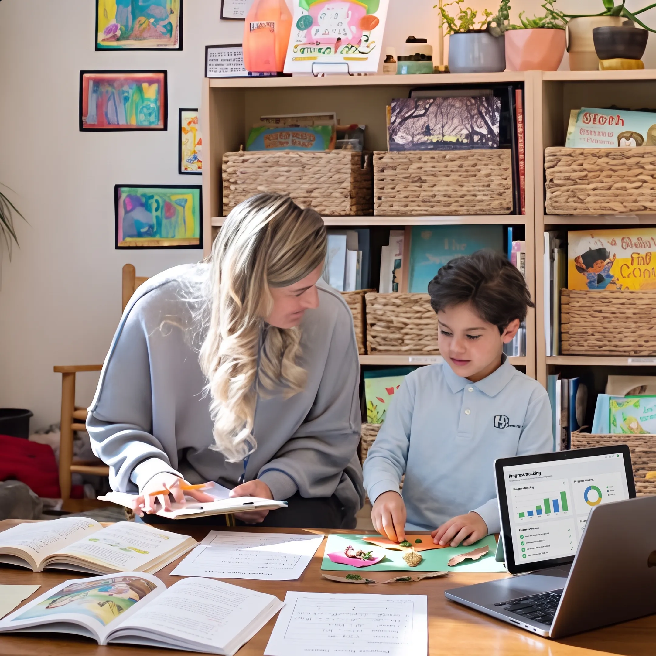 Family using an integrated homeschool curriculum