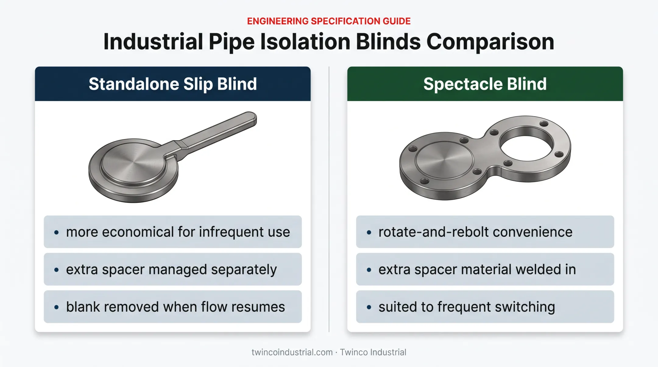 Slip blind versus spectacle blind isolation hardware comparison