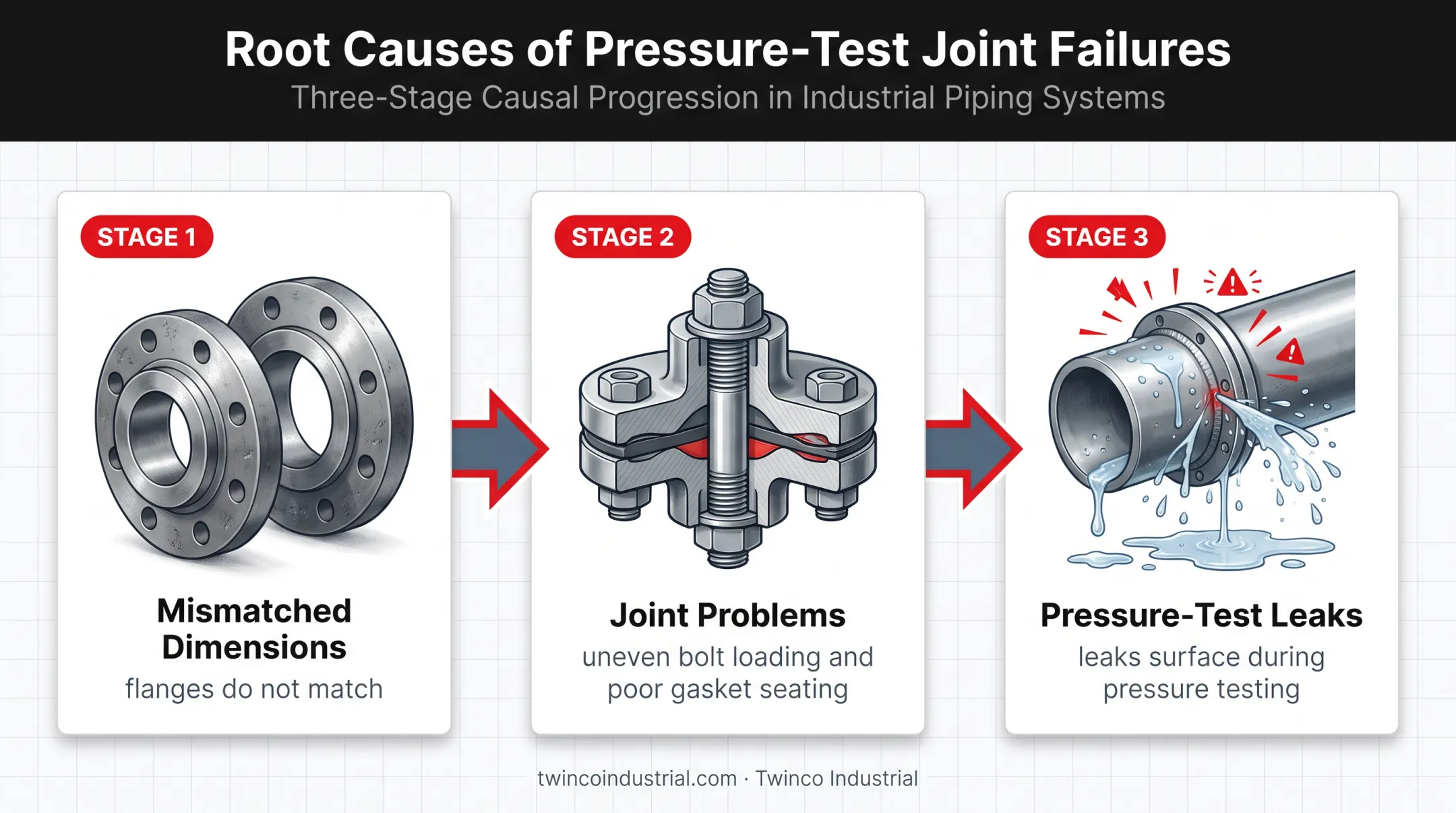 Class 300 flange mismatch consequences from bolt loading to pressure-test leaks