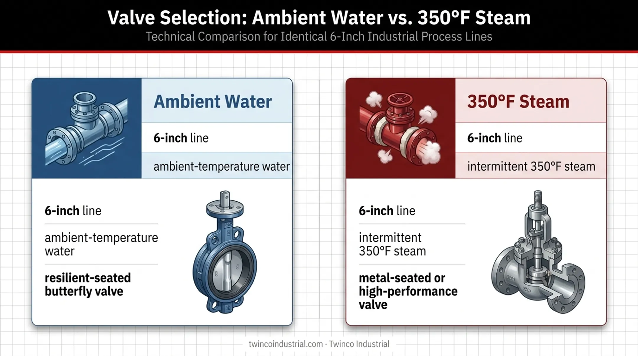 Six inch water versus steam butterfly valve selection comparison