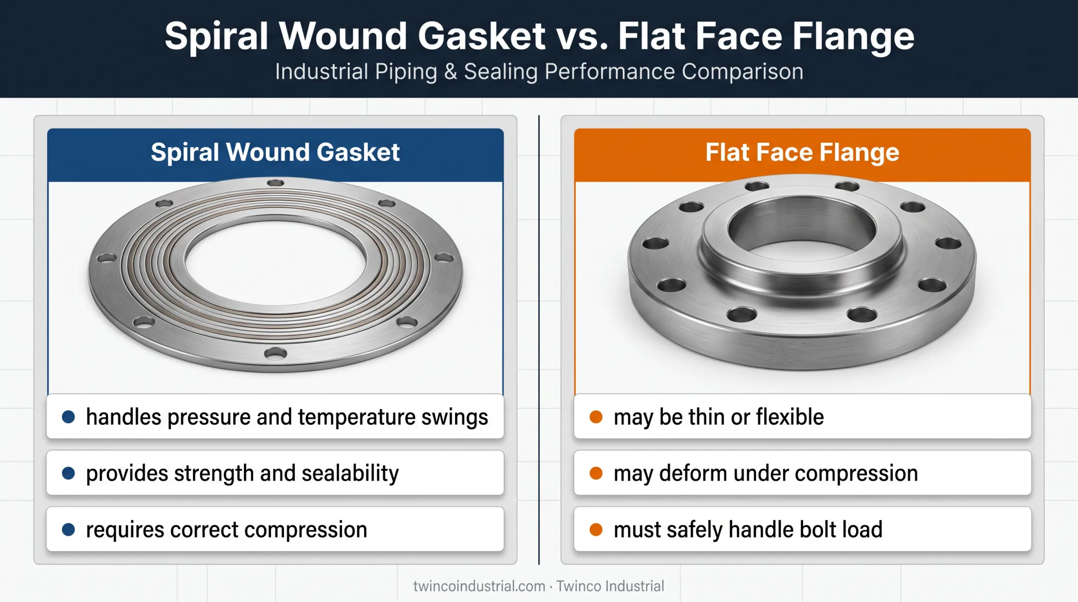 Spiral wound gasket versus flat face flange tolerance comparison