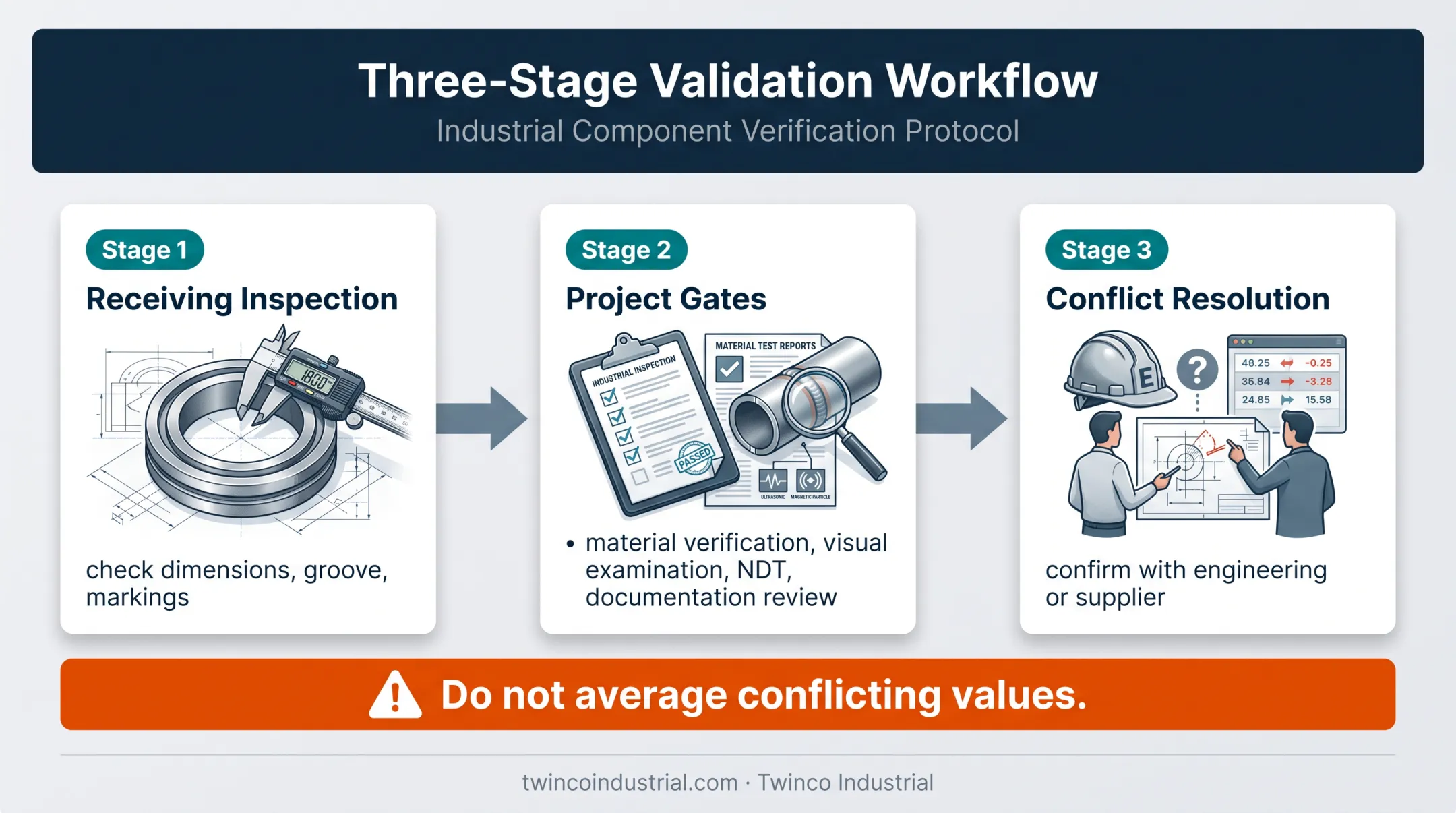RTJ blind flange inspection and validation workflow diagram