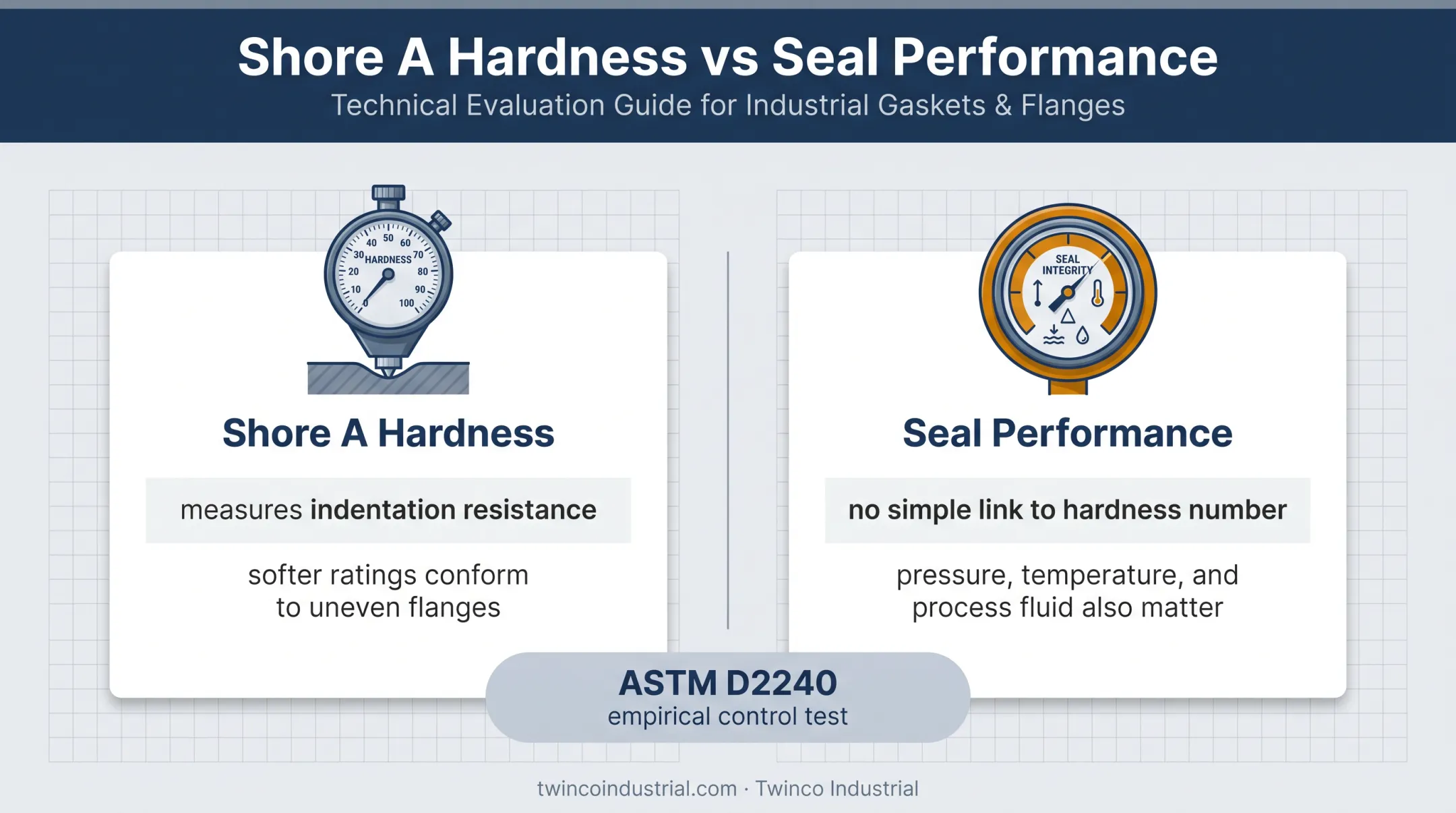 Shore A rubber hardness limits for gasket sealing performance