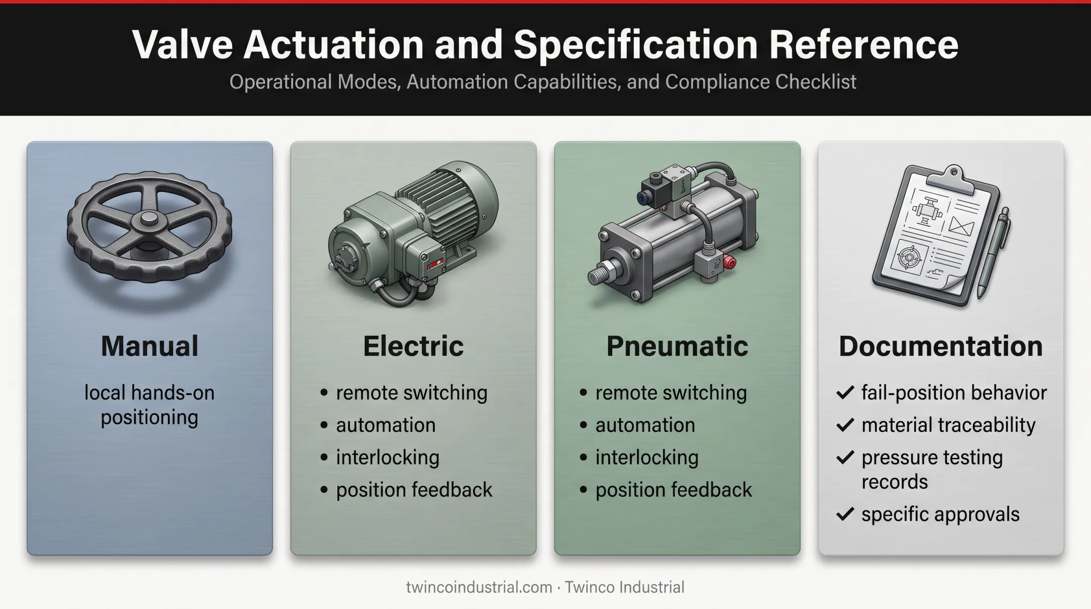 Manual electric and pneumatic valve control documentation requirements