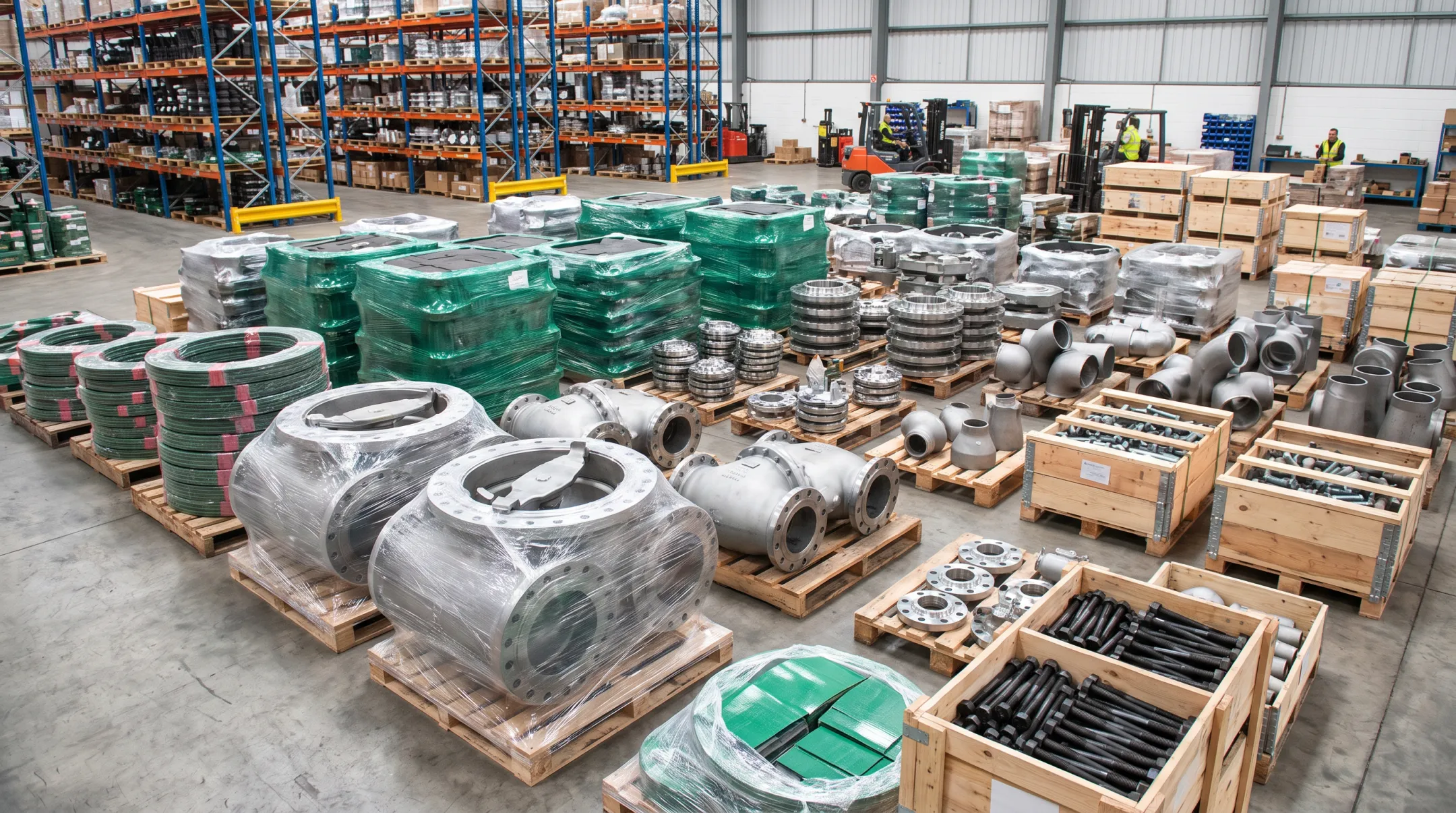 Industrial swing check valve inventory with pipeline connection accessories