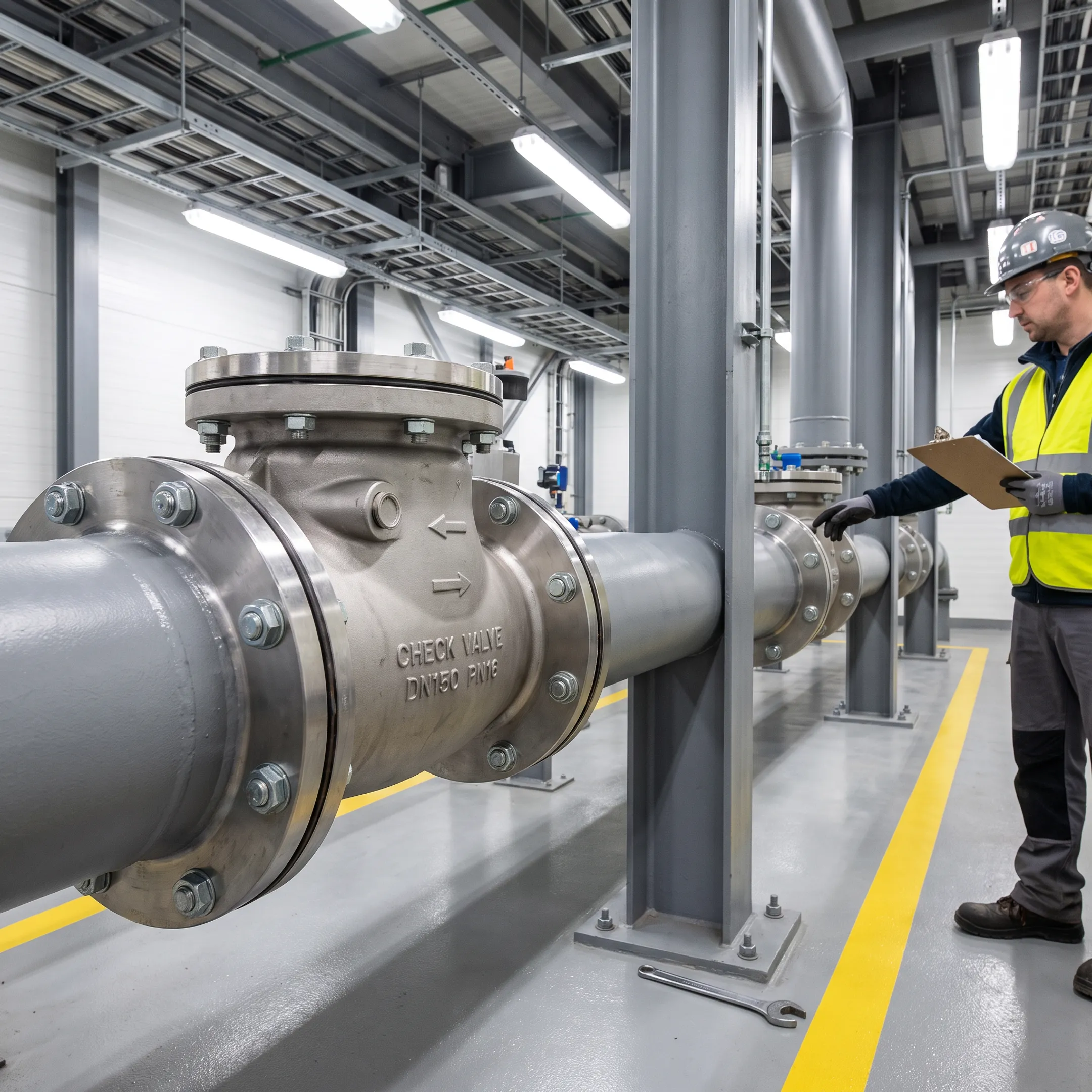 Manufacturing facility piping and check valves
