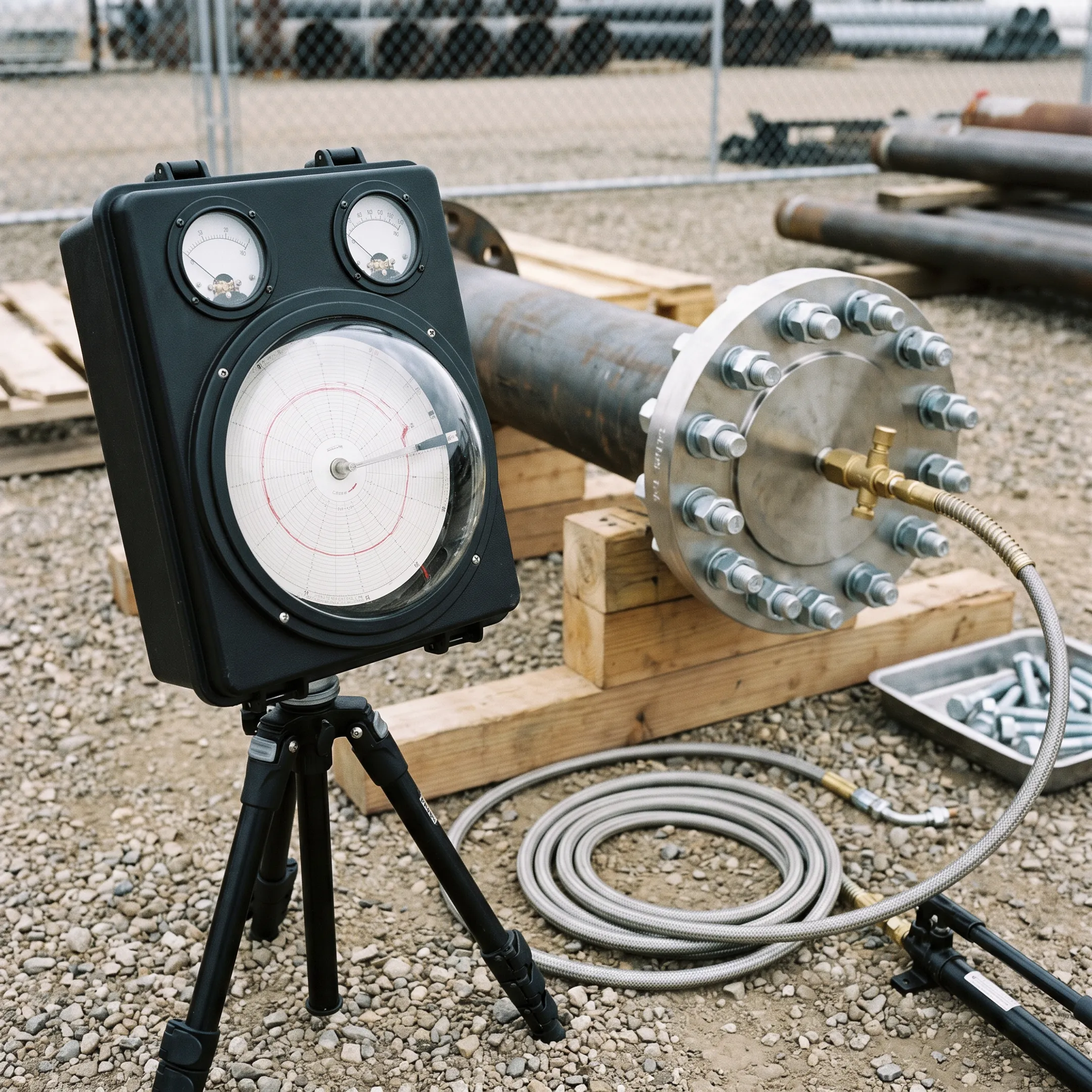 Hydrostatic testing with strip chart recorder