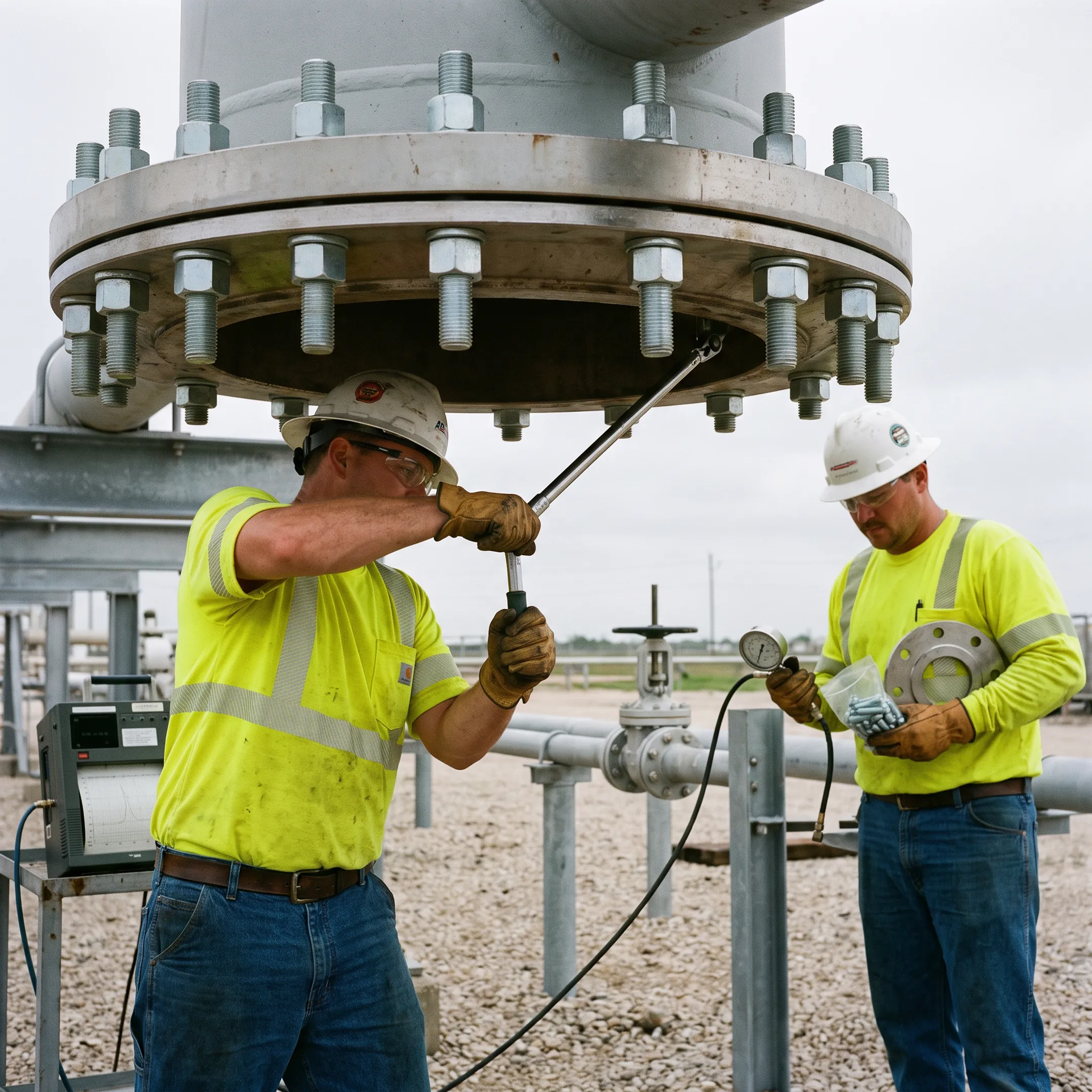 Pipeline work using continuous thread studs and bolts