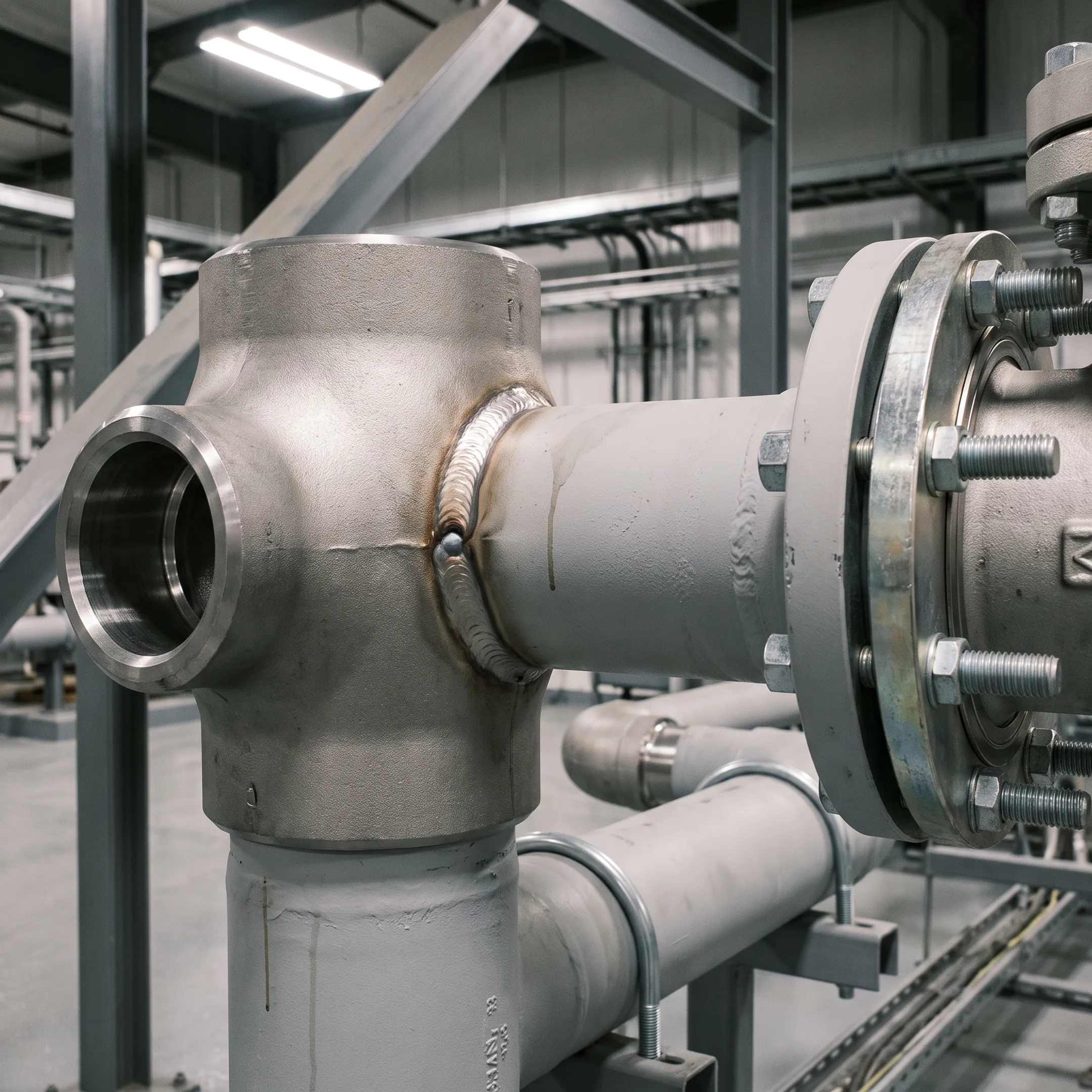 Process piping with forged socket weld tee fittings