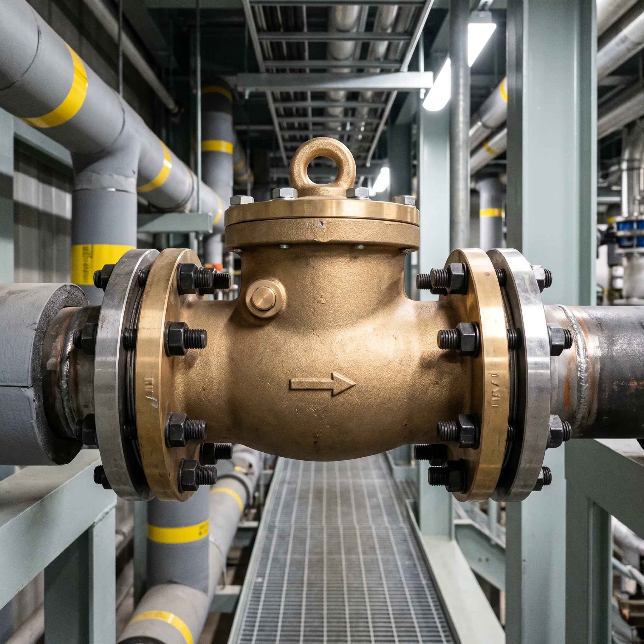 Power generation piping with brass check valve