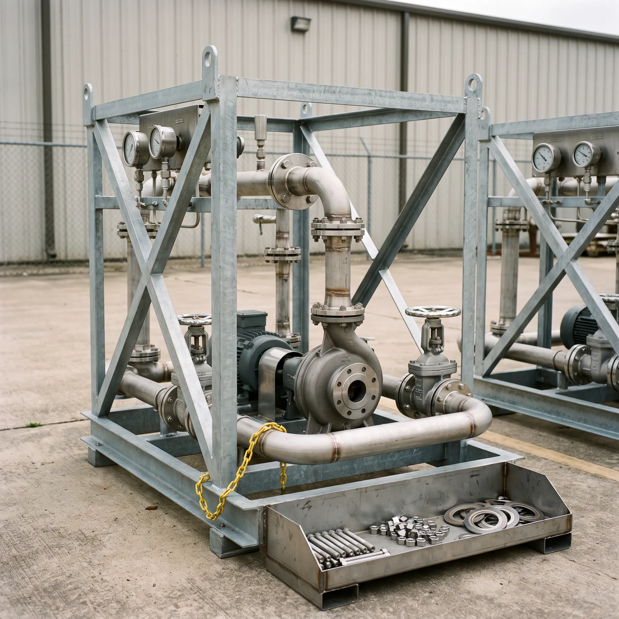 Stainless steel elbows in skid assemblies