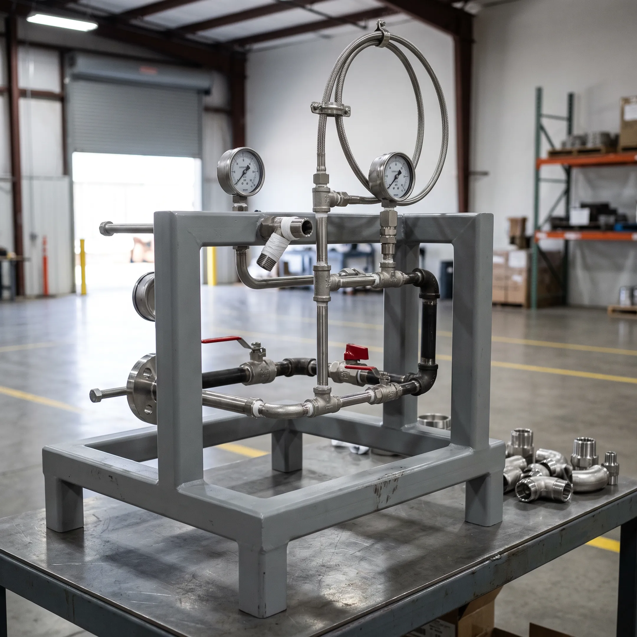 Pipe fittings in skid assemblies