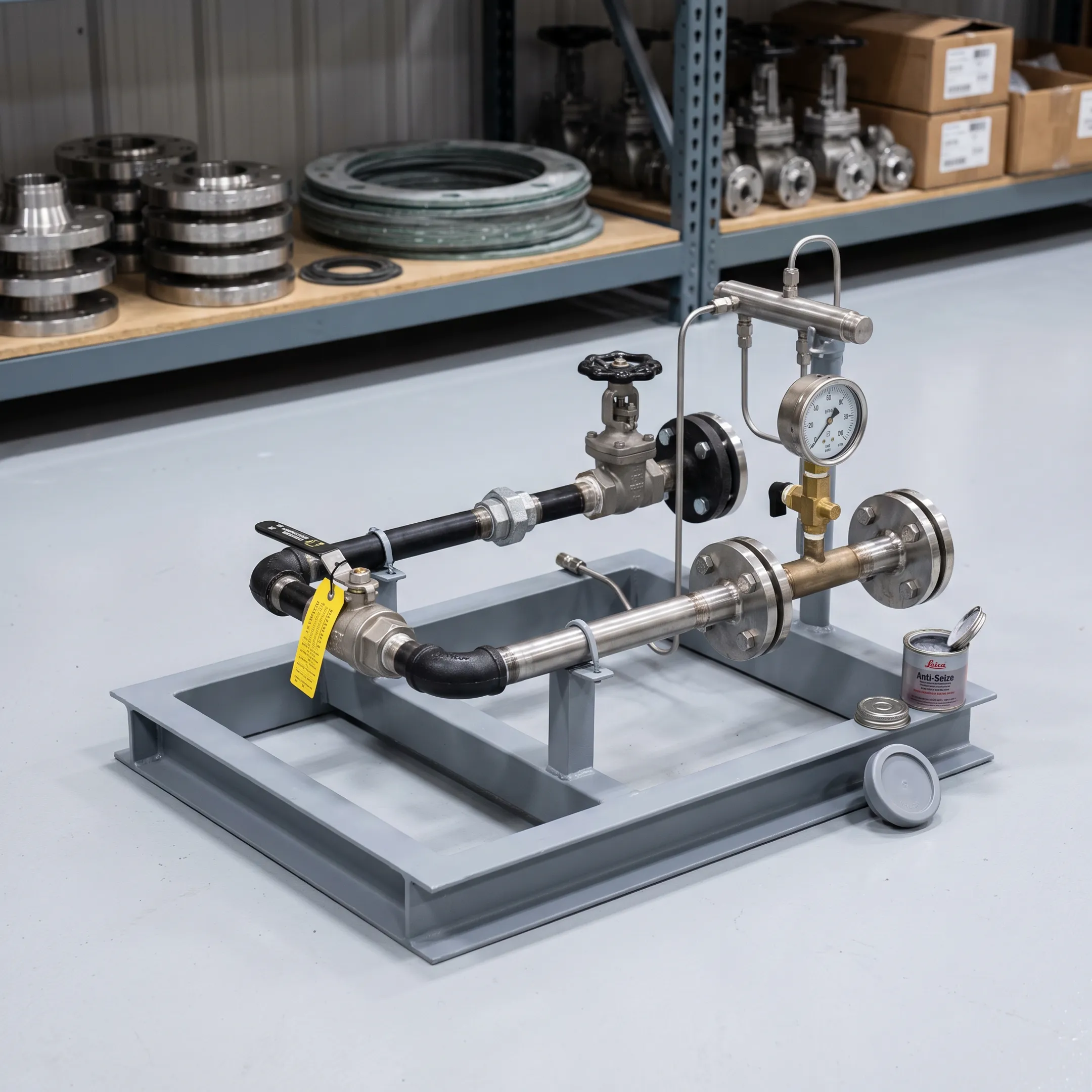 Industrial skid assembly with threaded unions