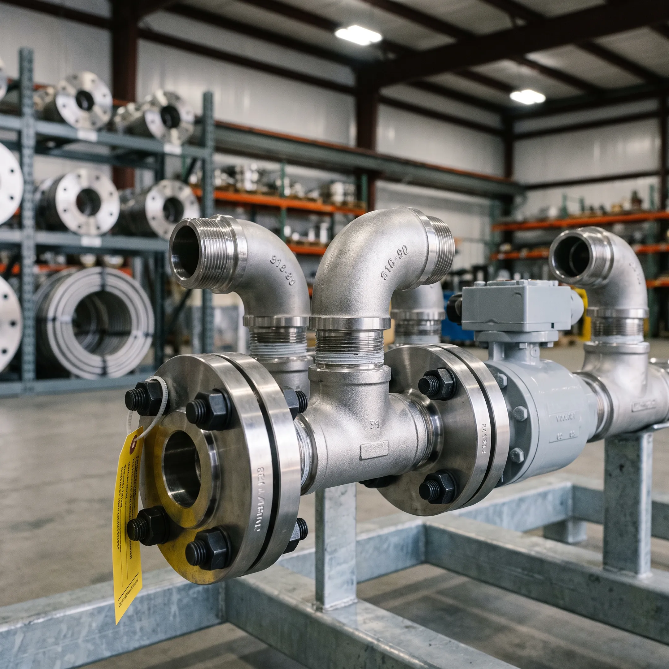 Industrial piping with small bore elbow fittings