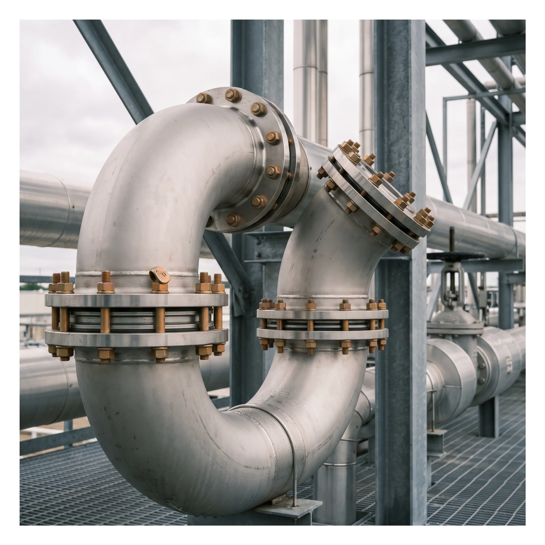 Demanding process application with stainless steel elbows