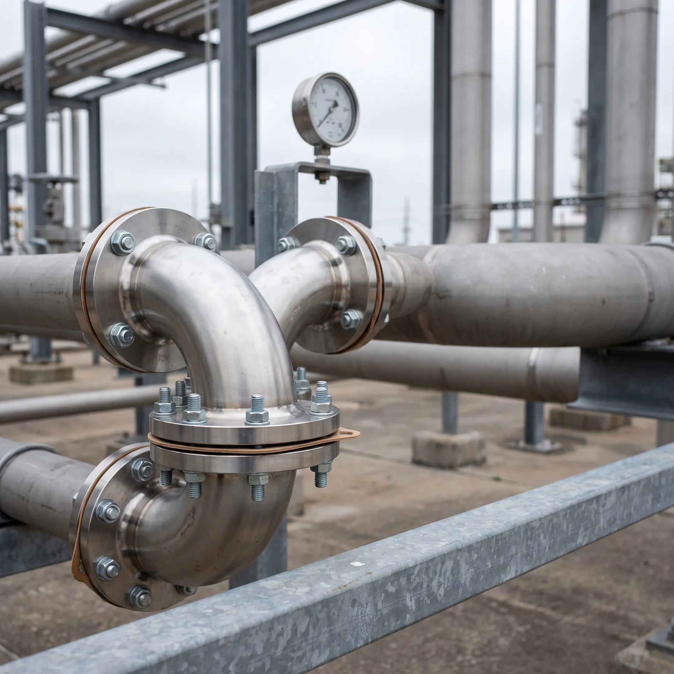Process piping with stainless steel elbows