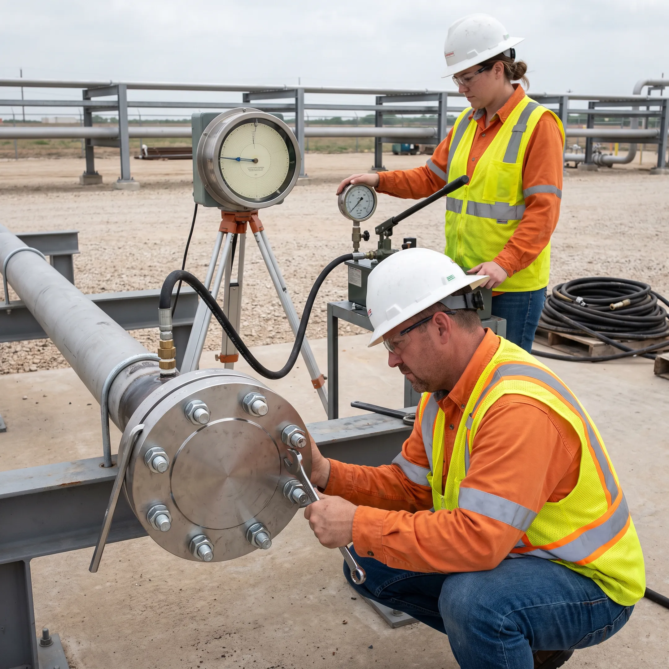Hydrostatic testing with blind flanges
