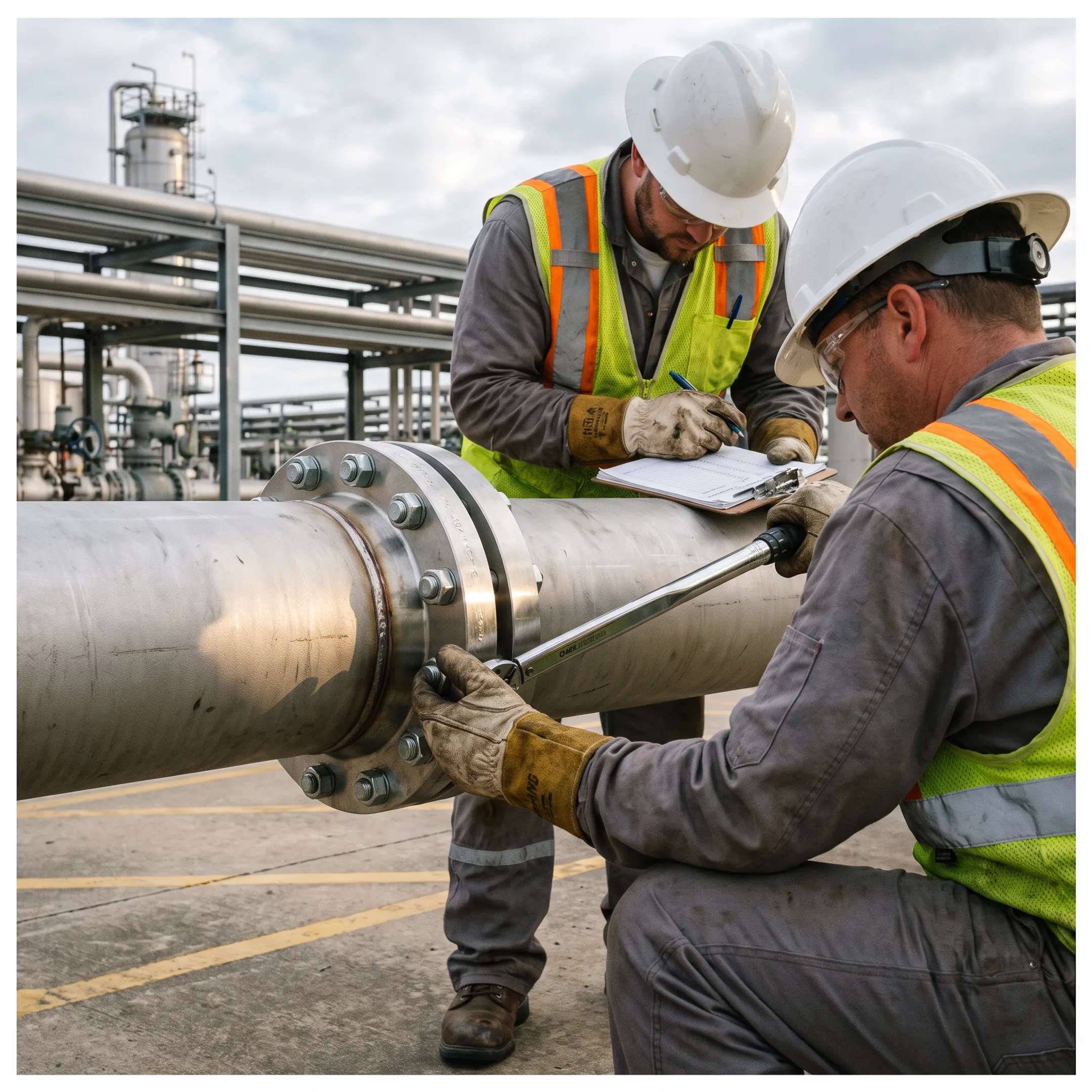 Industrial piping systems using flanges