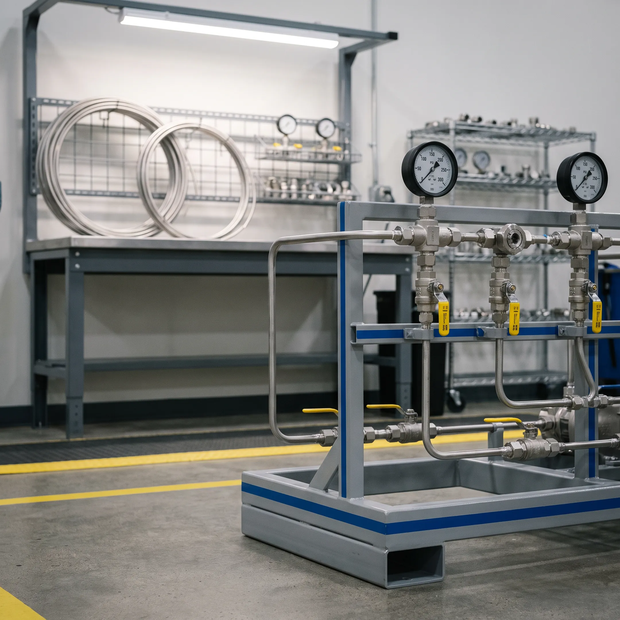 Industrial skid assembly piping