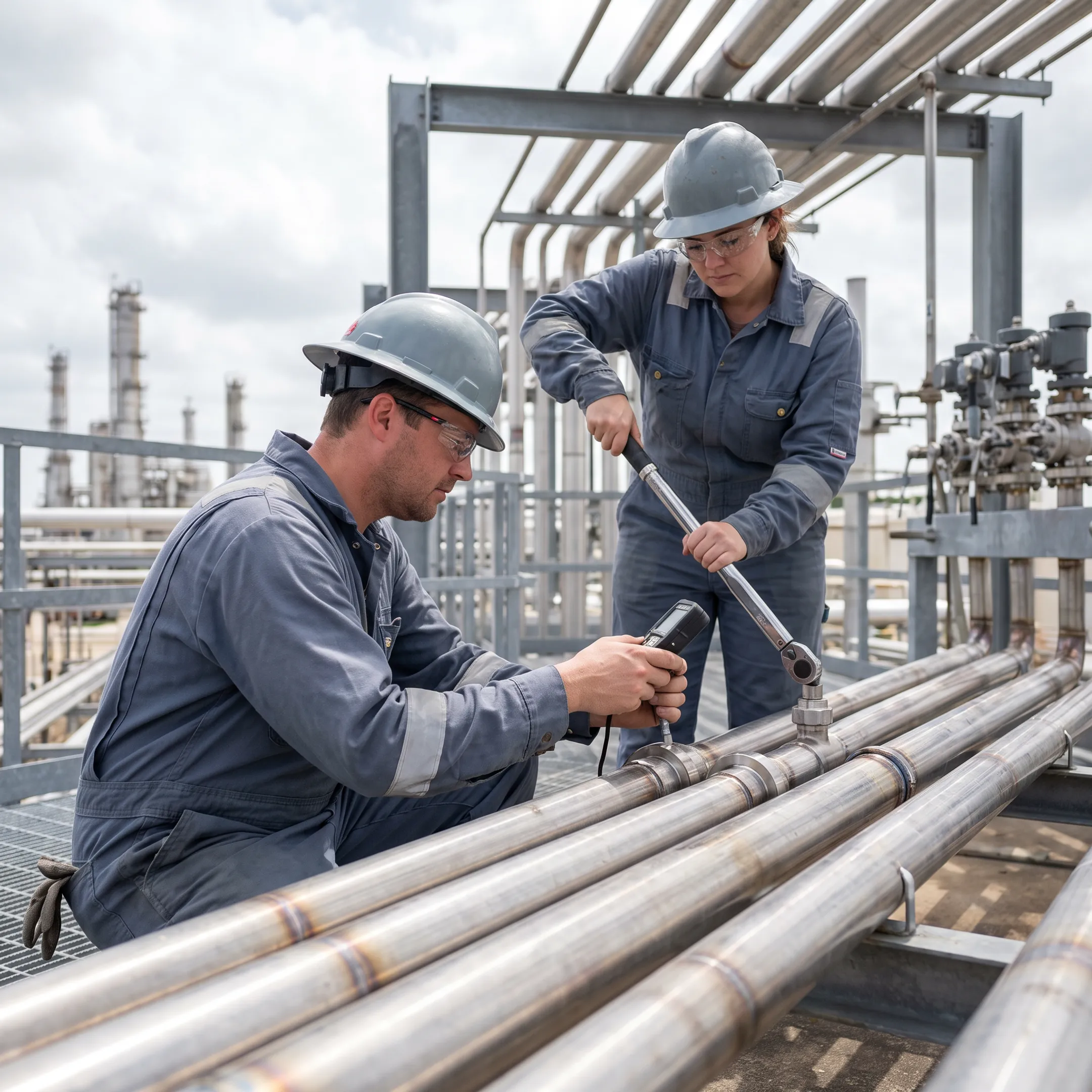 Process piping with stainless steel union