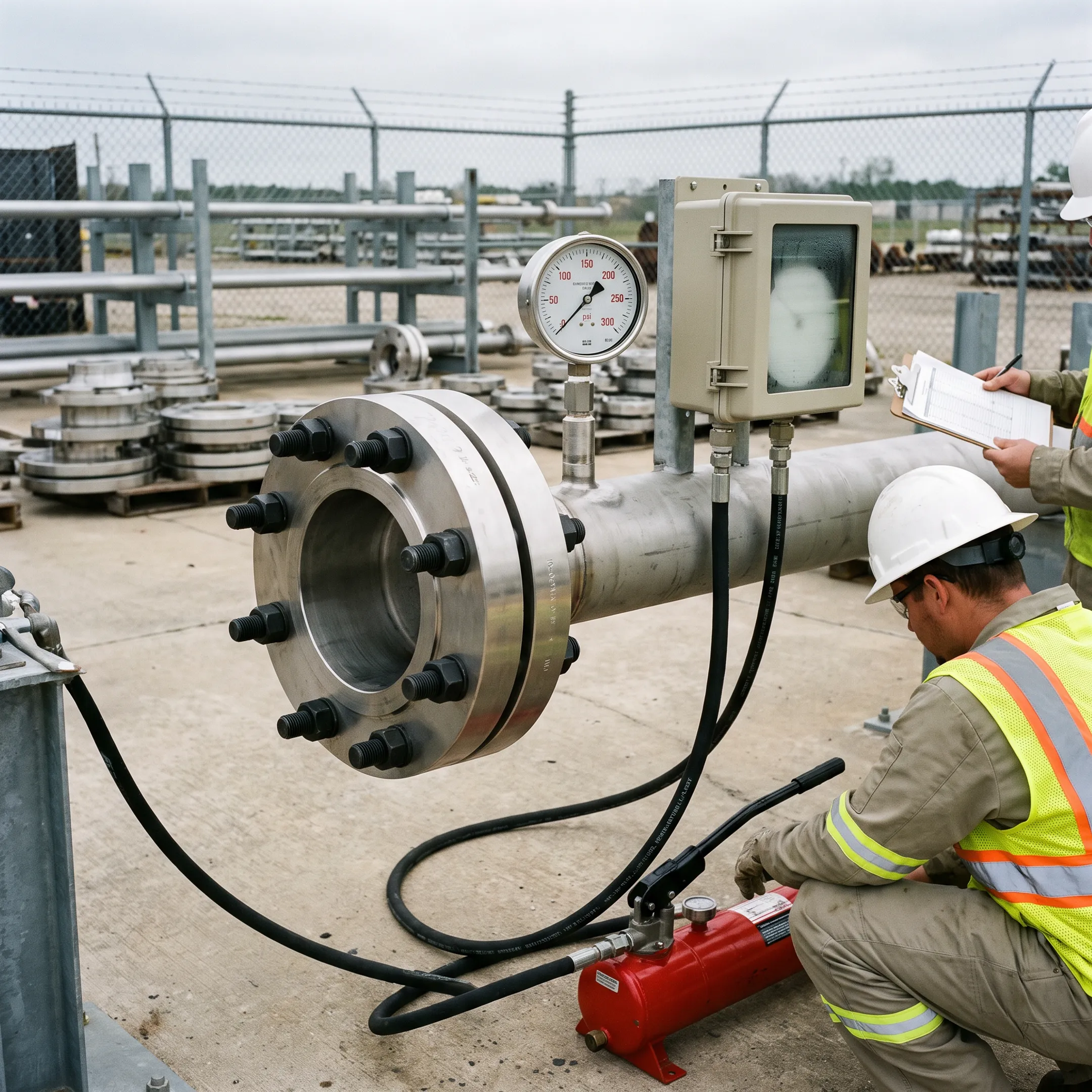 Hydrostatic testing with stainless steel flanges